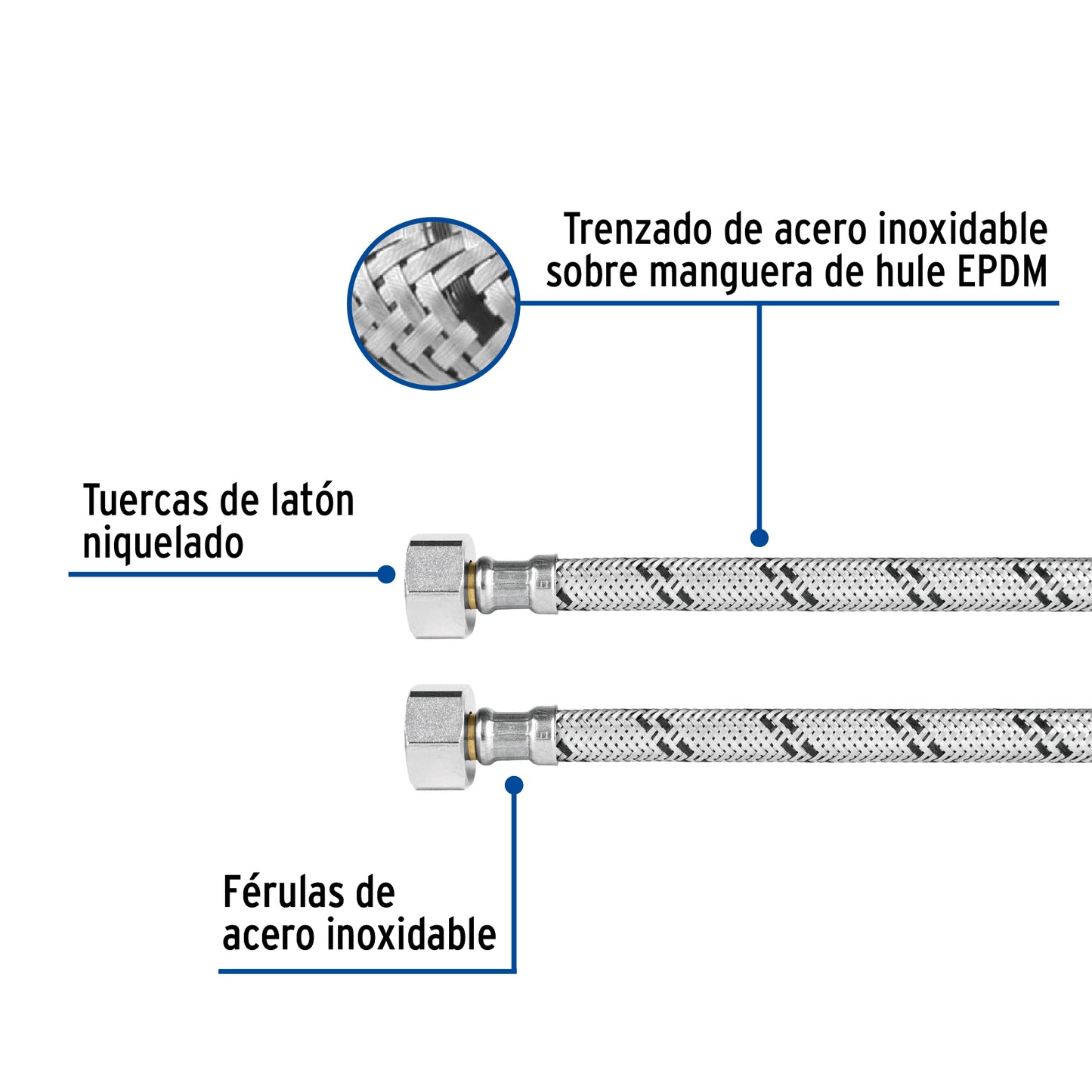 Manguera de hule, 60 cm, acero inoxidable, usos generales