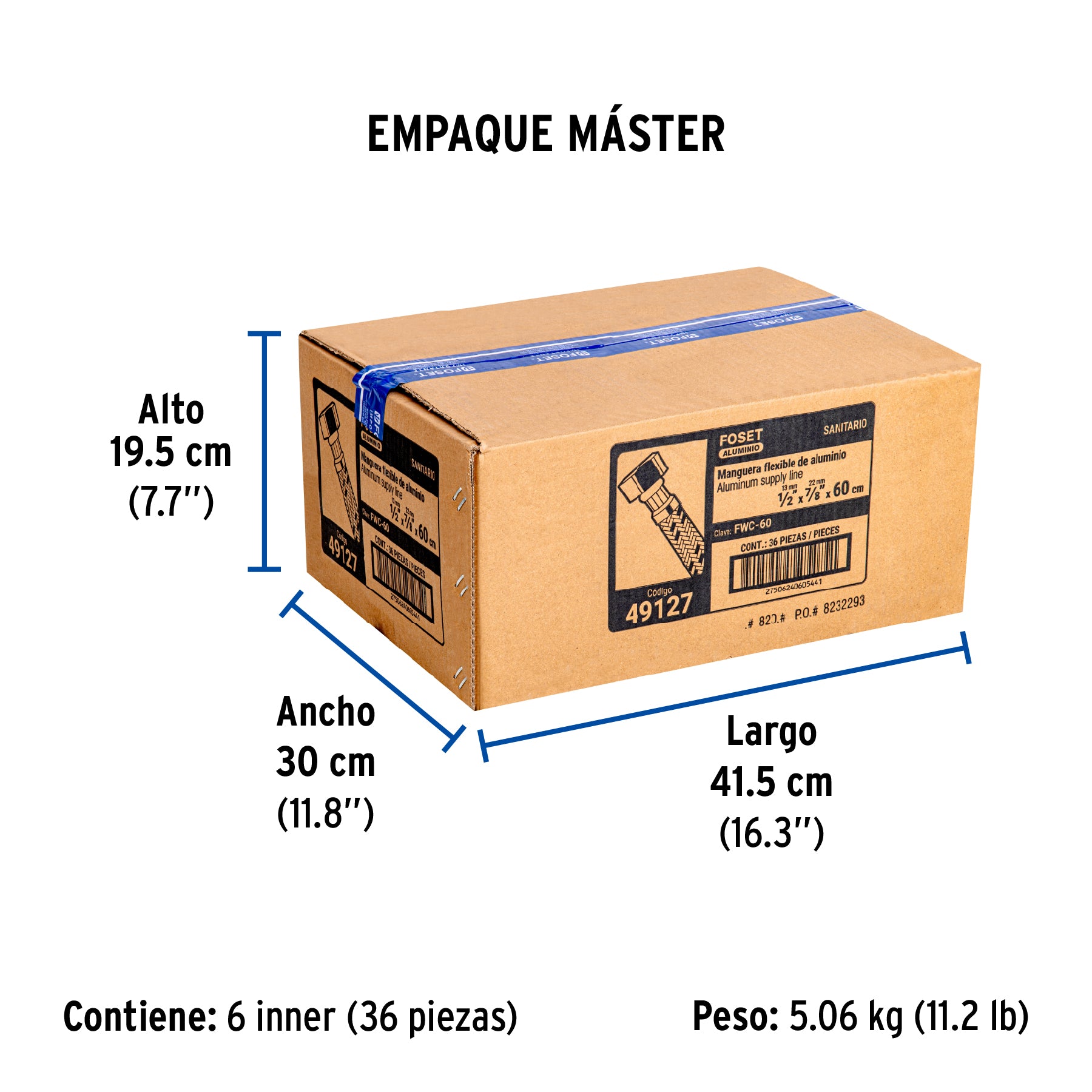 Manguera de hule, 60 cm, aluminio, usos generales