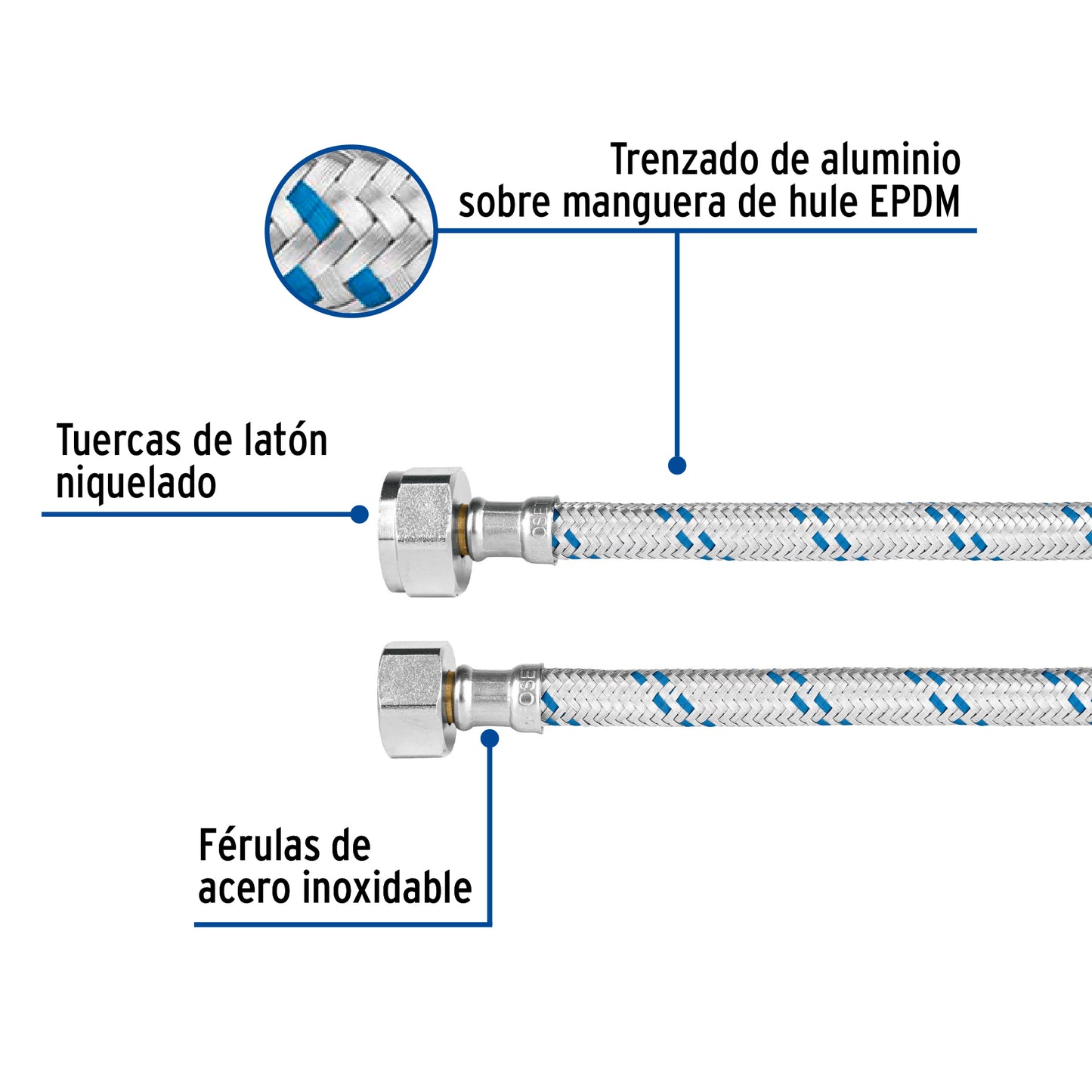 Manguera de hule, 60 cm, aluminio, usos generales