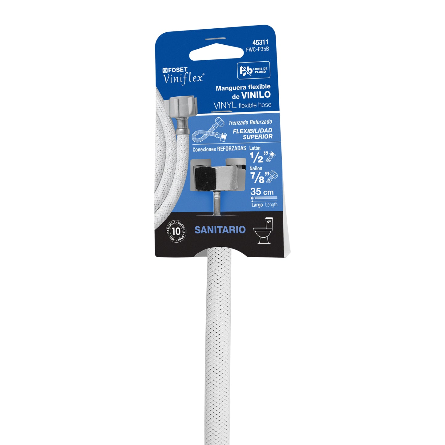 Manguera hule, 35cm,blanca,conector plástico, usos generales
