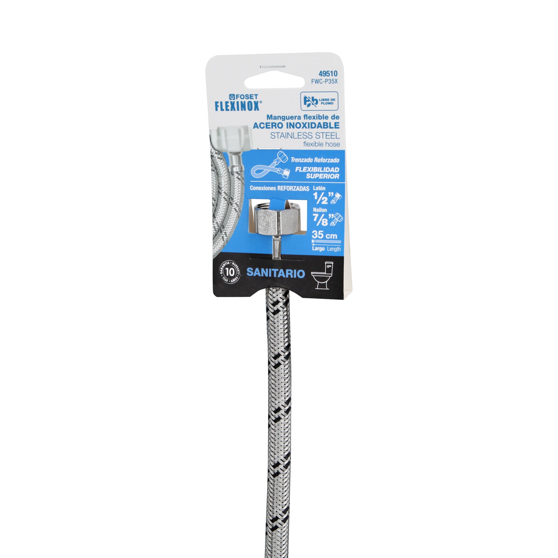 Manguera hule, 35cm,acero,conector plástico, usos generales