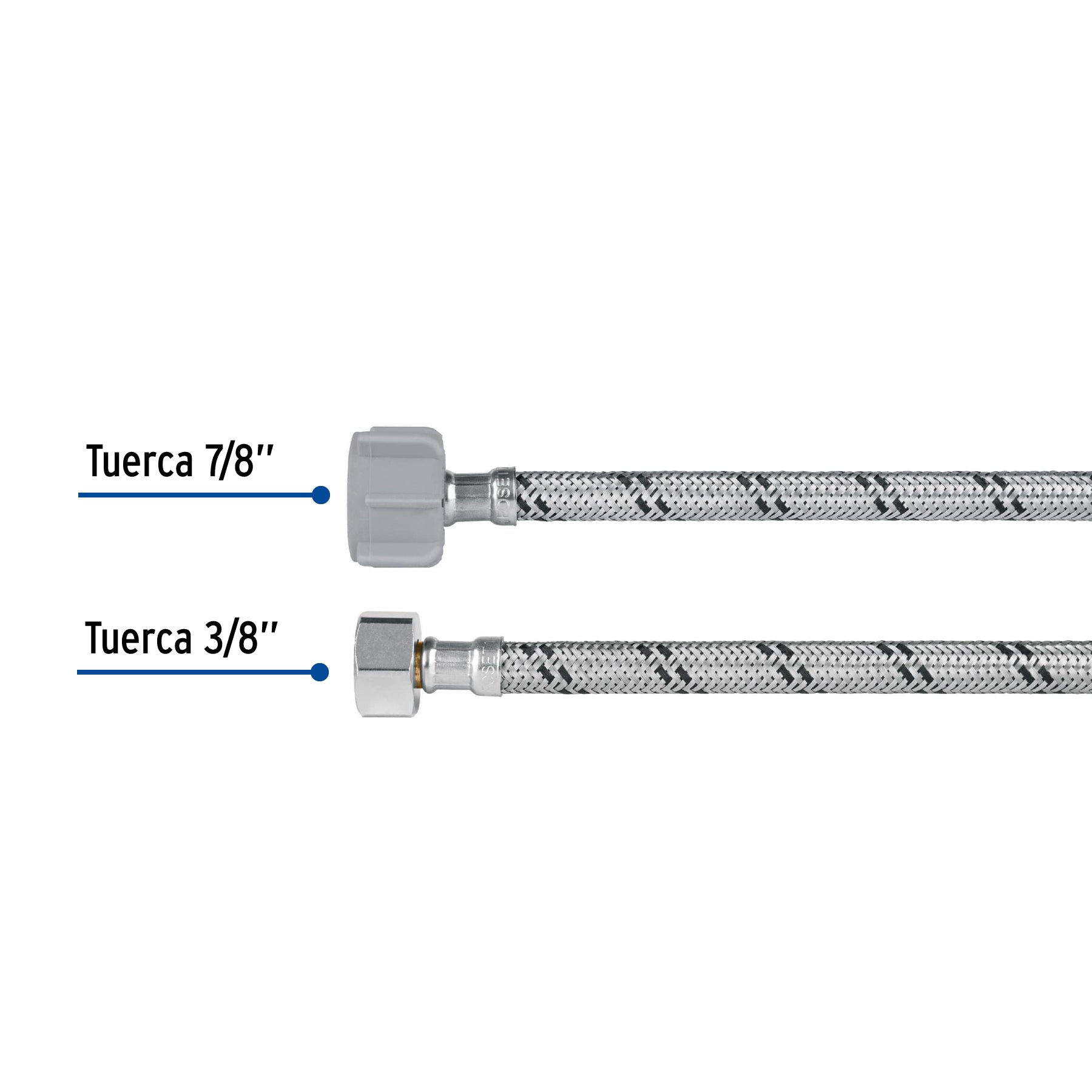 Manguera hule, 35cm,acero,conector plástico, usos generales