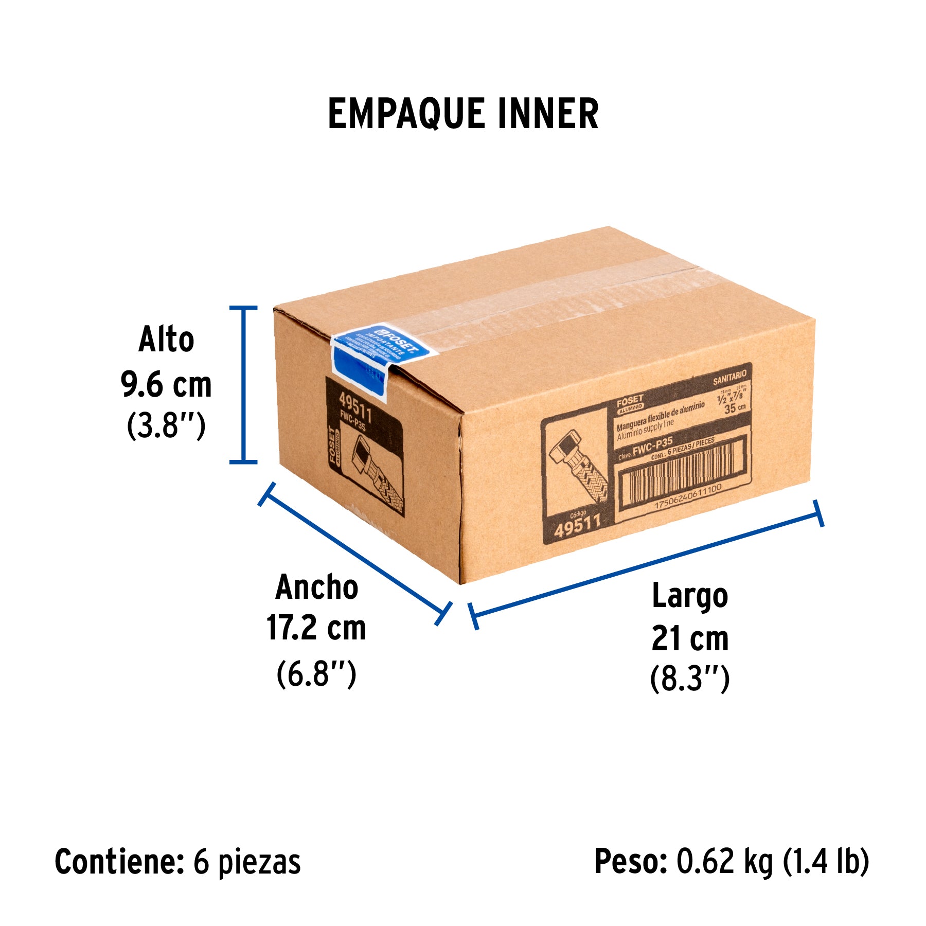 Manguera hule,35cm,aluminio,conector plástico,usos generales