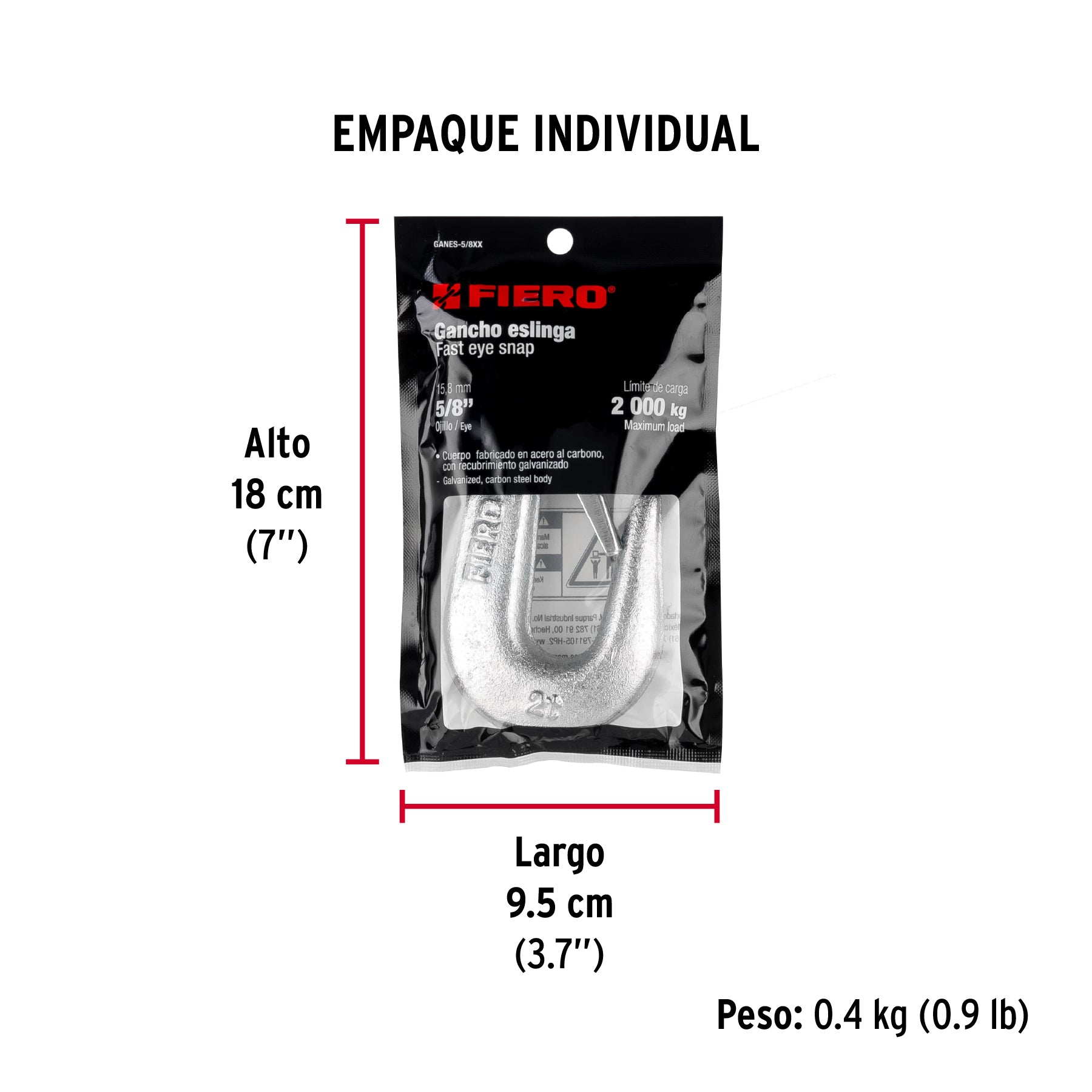 Gancho eslinga de 5/8", 4400 lbs