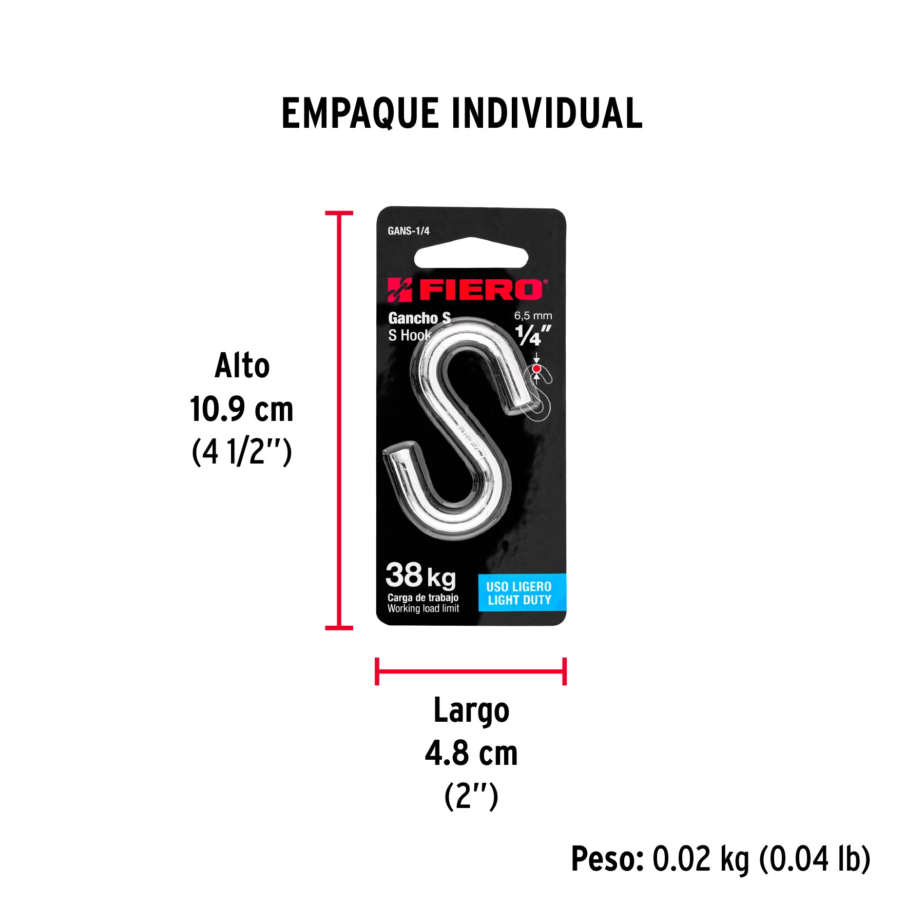 Gancho "s" para cable de 1/4"
