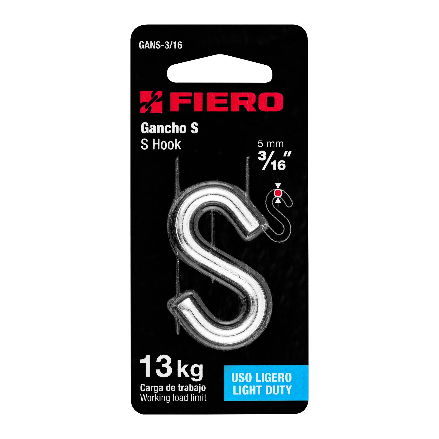 Gancho "s" para cable de 3/16"