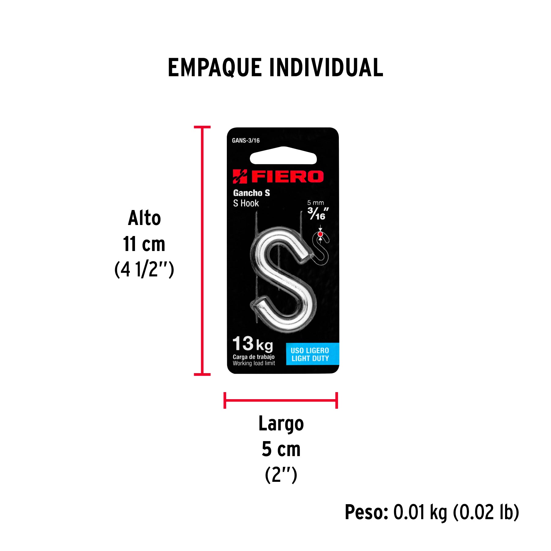 Gancho "s" para cable de 3/16"