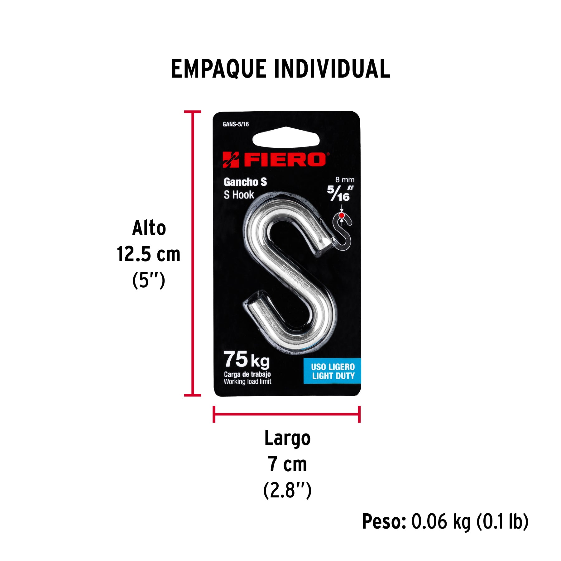 Gancho "s" para cable de 5/16"