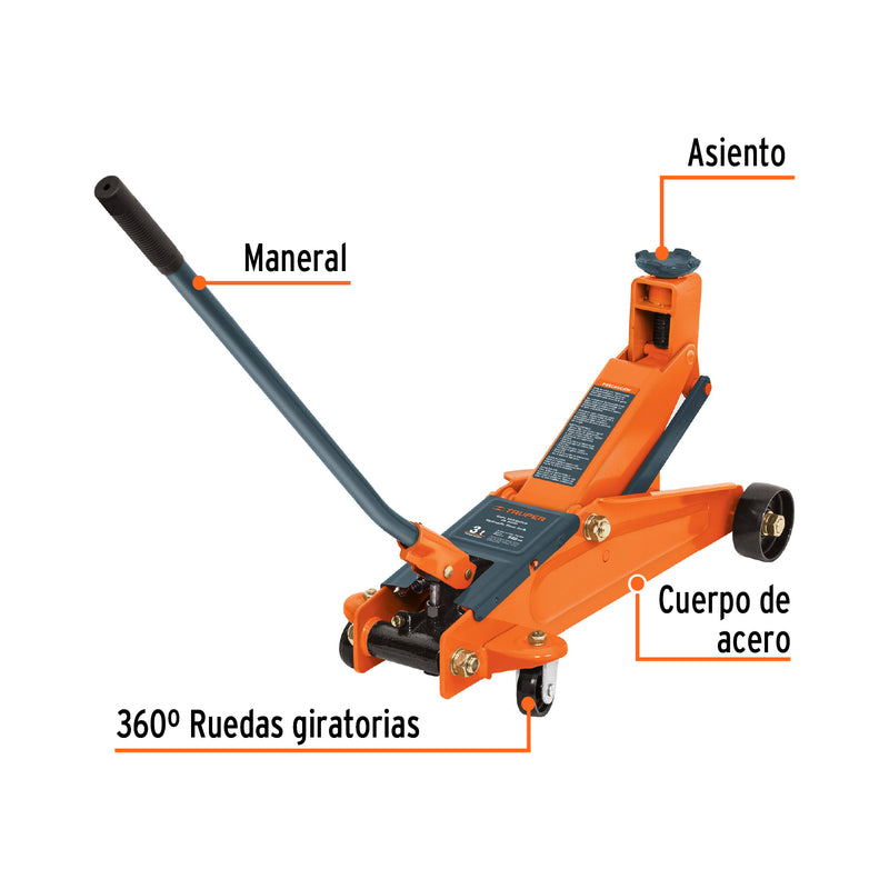 Gato hidráulico de patín 3t, 57 movimientos, maletín, TRUPER