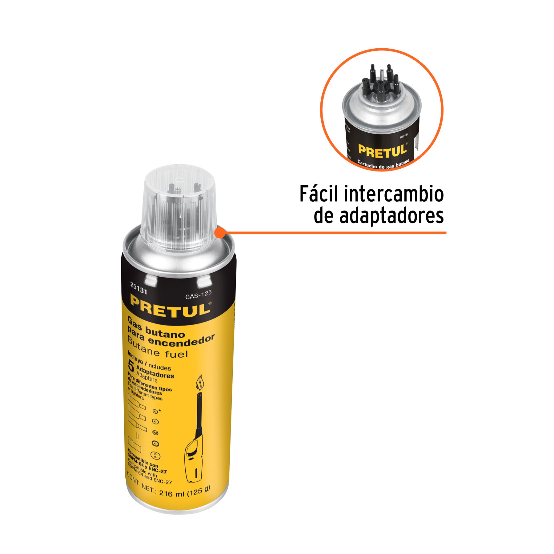 Lata de gas butano para encendedor, 125 ml