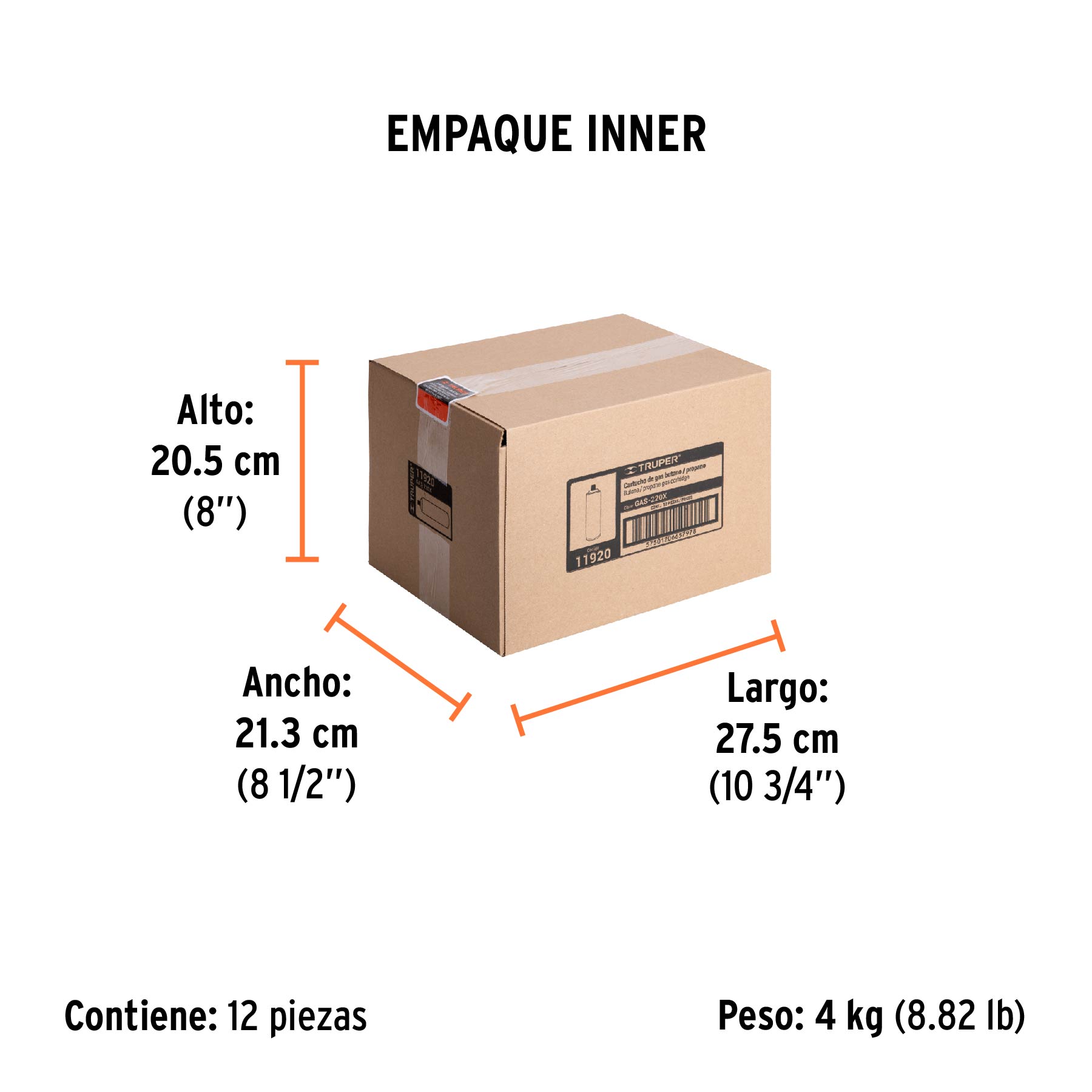Lata de gas, 220 gr, 1/4 de vuelta