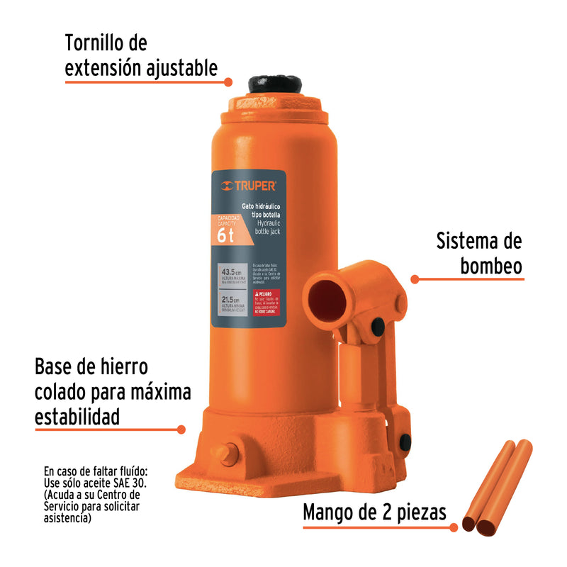 Gato hidráulico de botella de 6 Ton, TRUPER