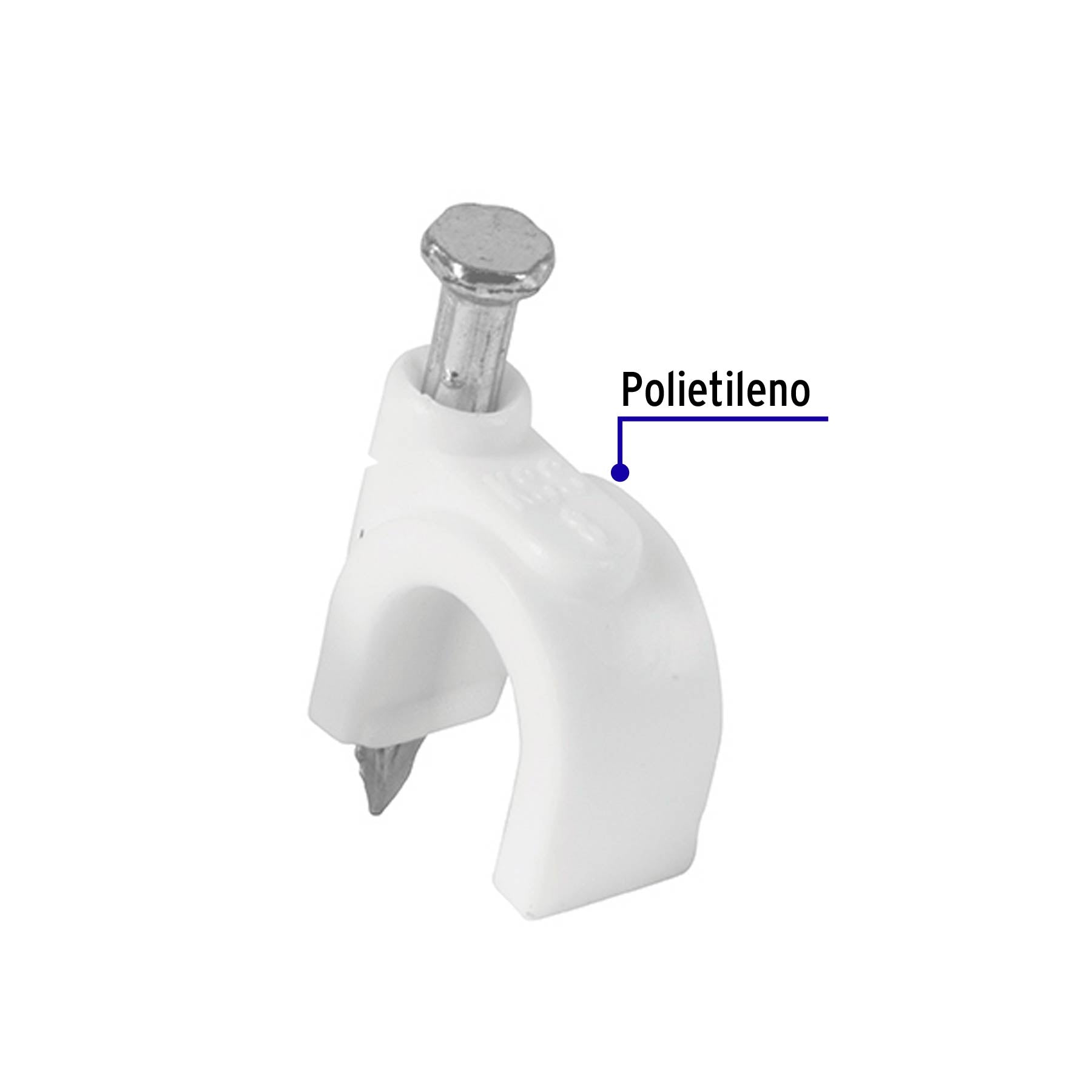 Grapa para cable redondo, 10 mm, blanca, bolsa 500 piezas
