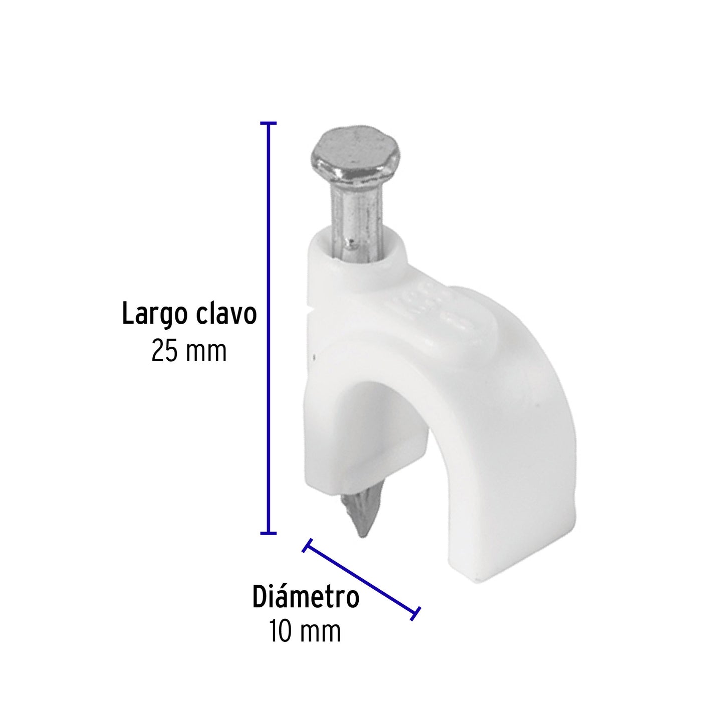 Grapa para cable redondo, 10 mm, blanca, bolsa 500 piezas
