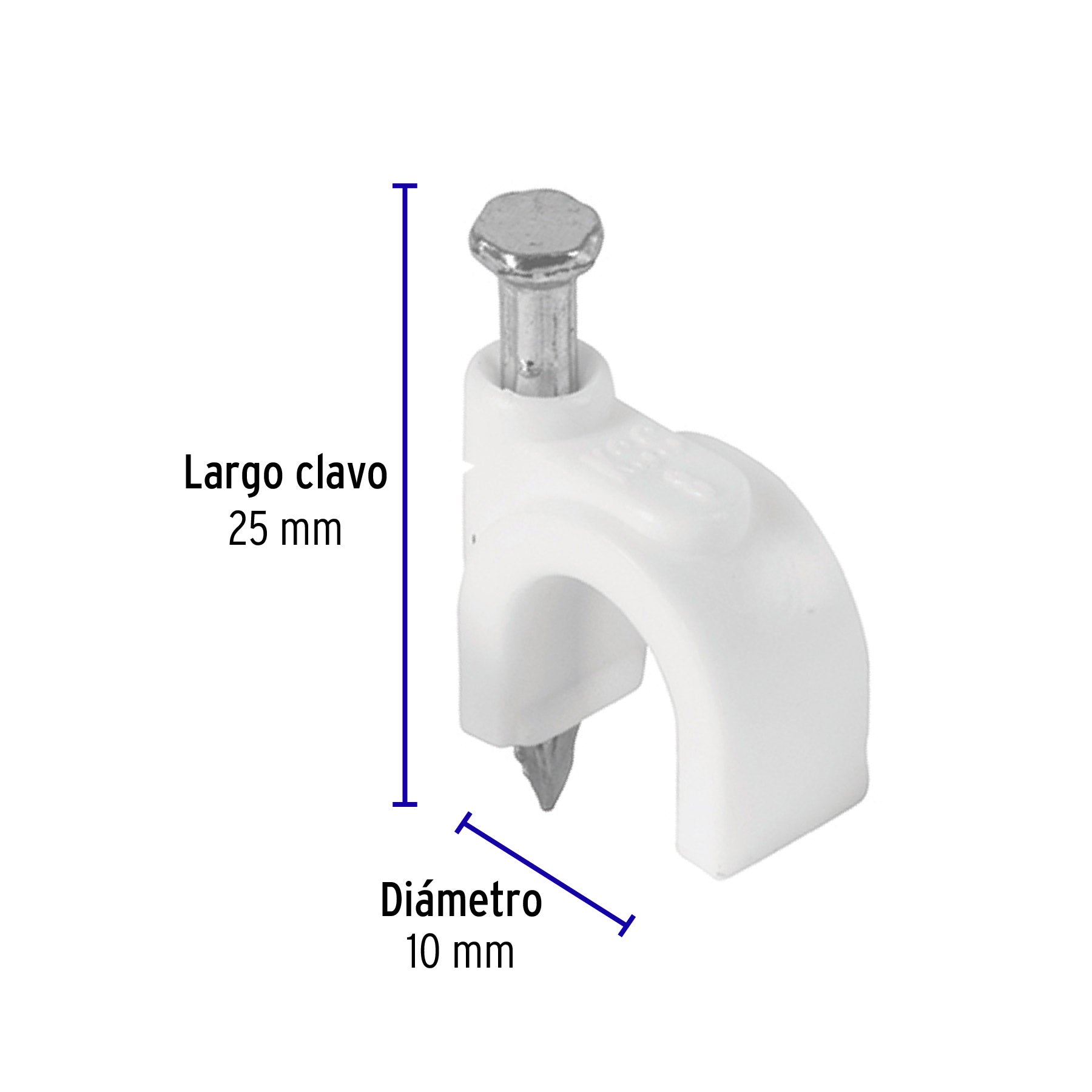 Grapa para cable redondo, 10 mm, blanca, bolsa 500 piezas