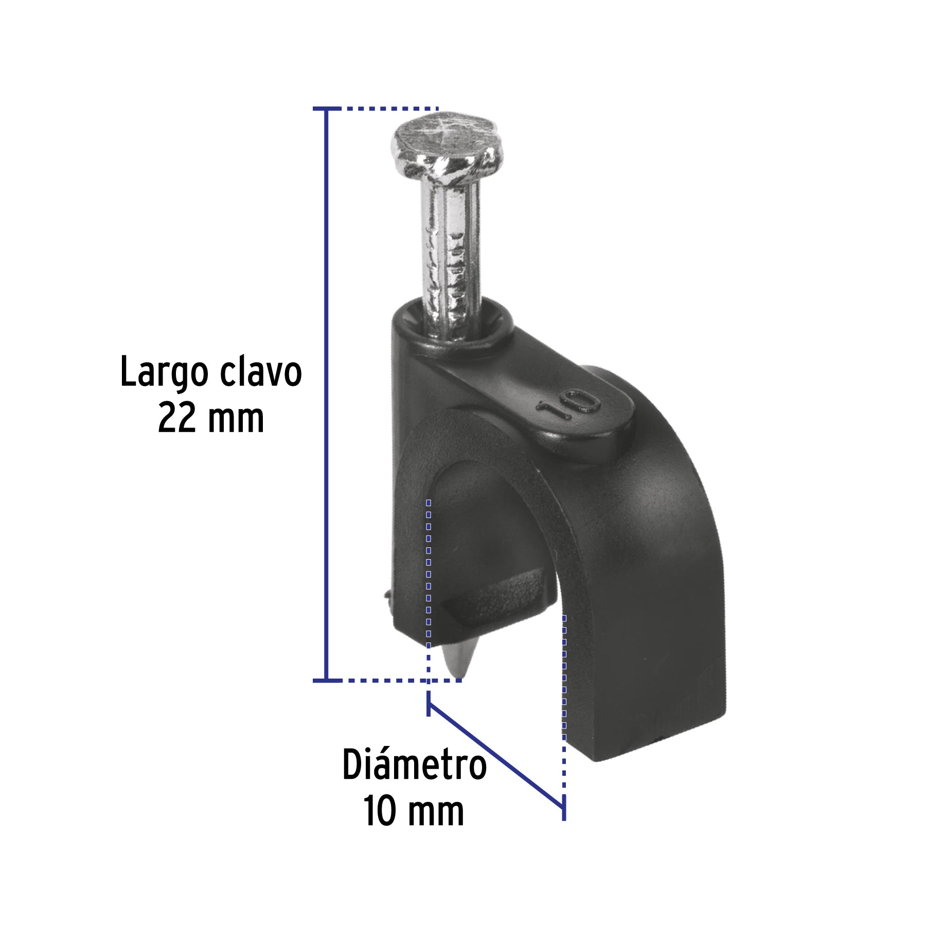 Grapa para cable redondo, 10 mm, negra, bolsa 20 piezas
