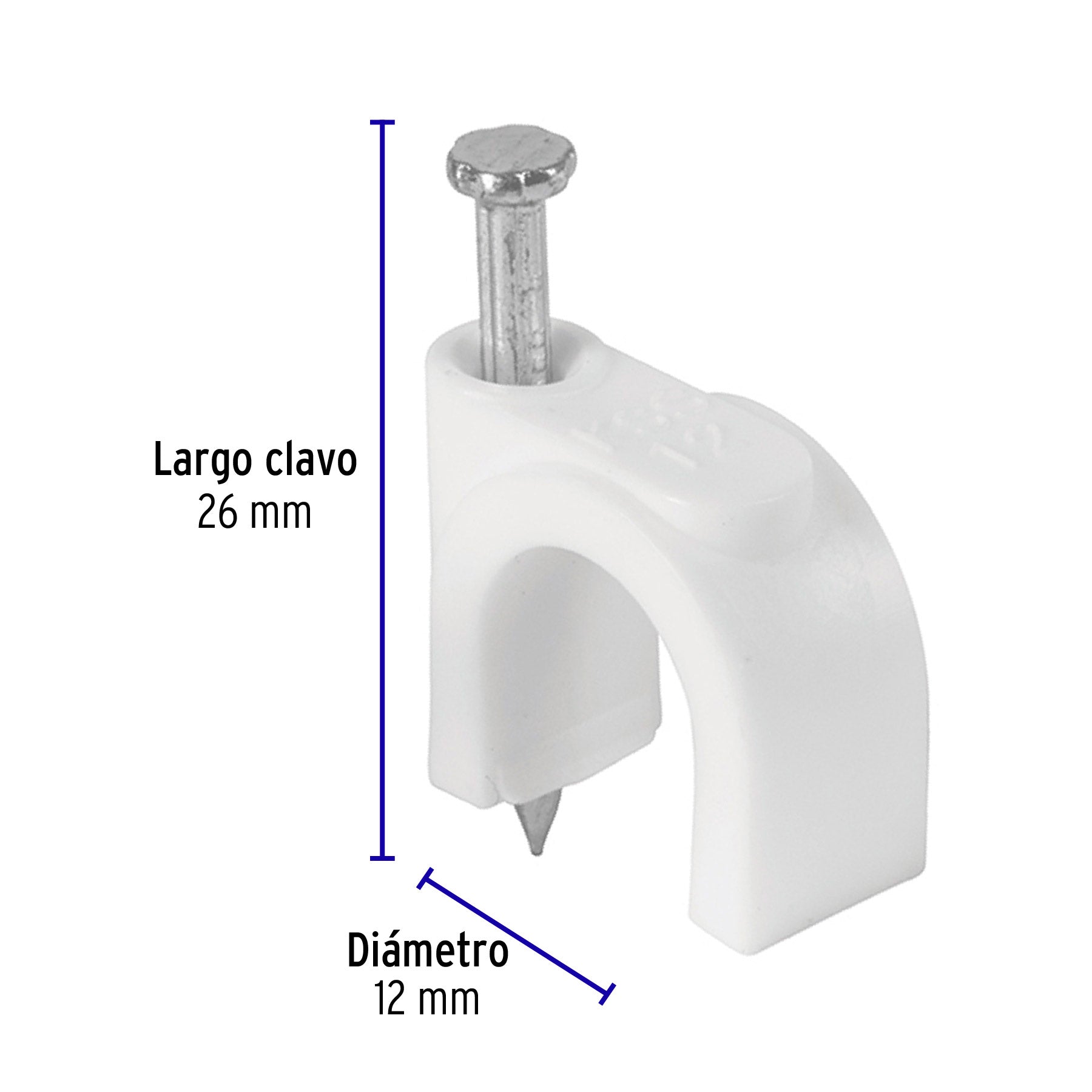 Grapa para cable redondo, 12 mm, blanca, bolsa con 20 piezas
