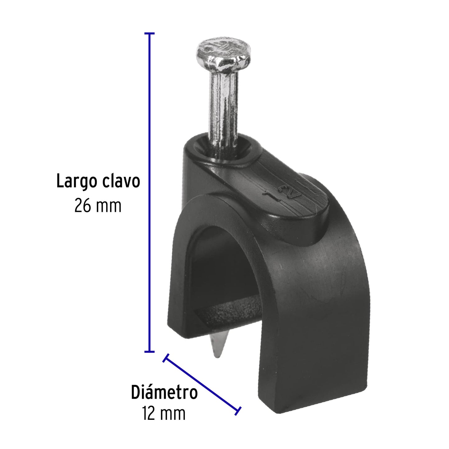 Grapa para cable redondo, 12 mm, negra, bolsa 20 piezas