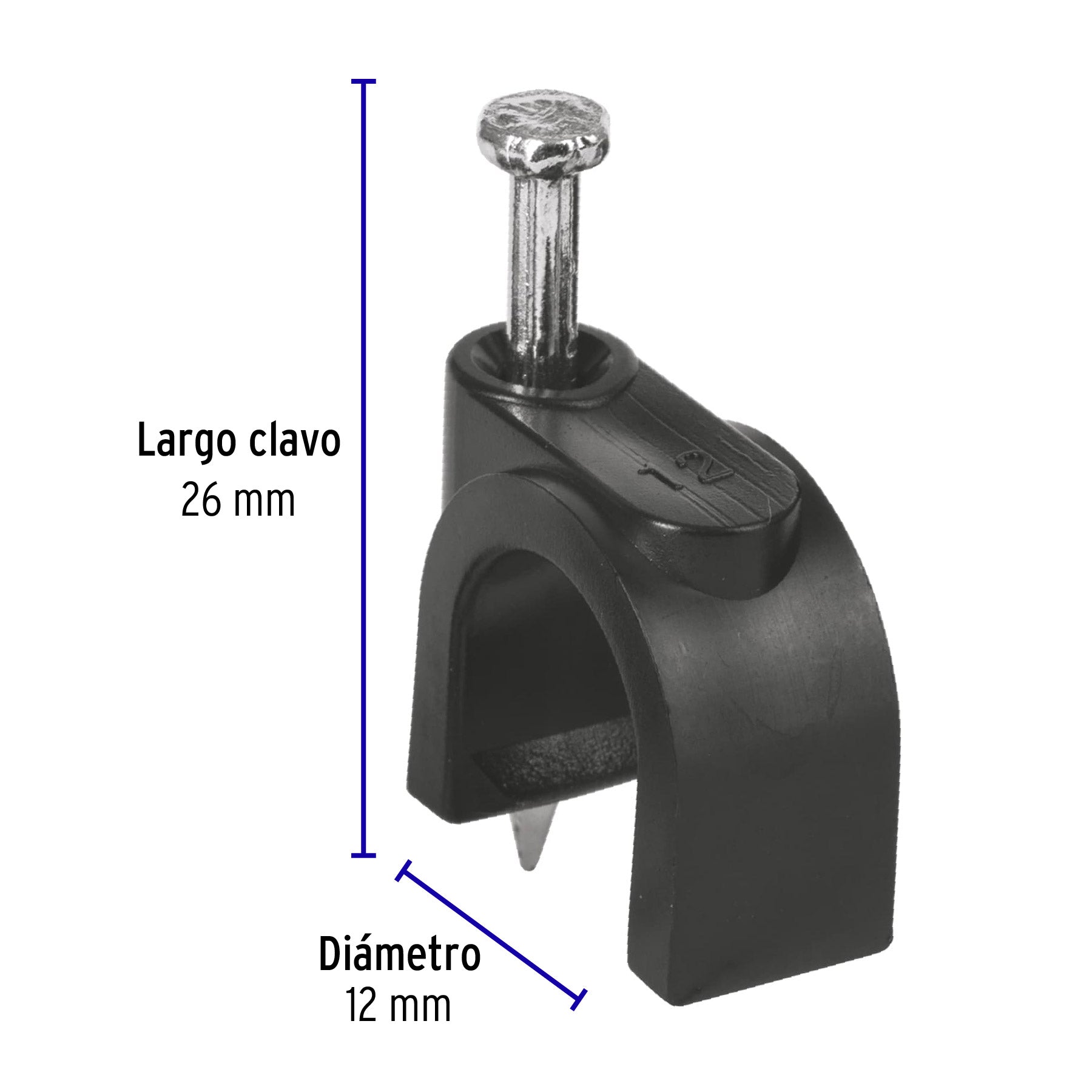 Grapa para cable redondo, 12 mm, negra, bolsa 20 piezas