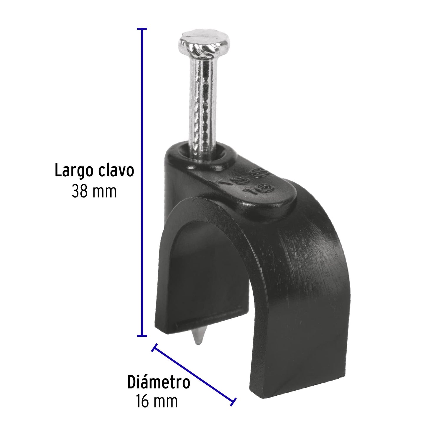 Grapa para cable redondo, 16 mm, negra, bolsa 20 piezas