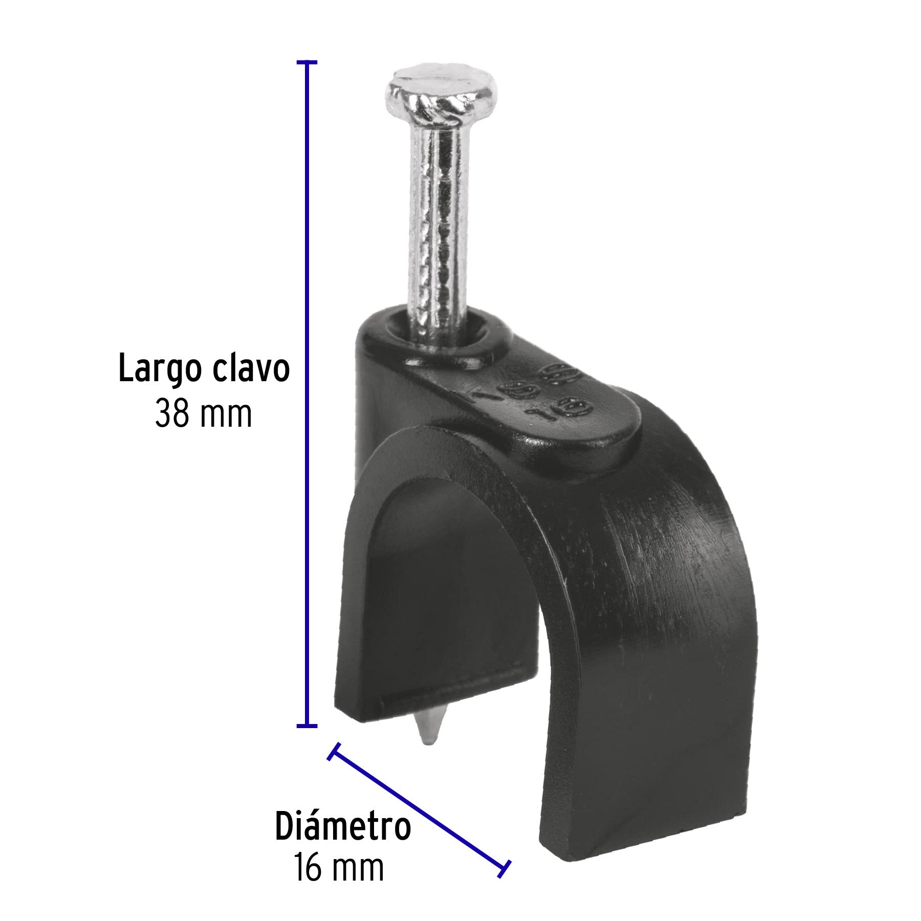 Grapa para cable redondo, 16 mm, negra, bolsa 20 piezas