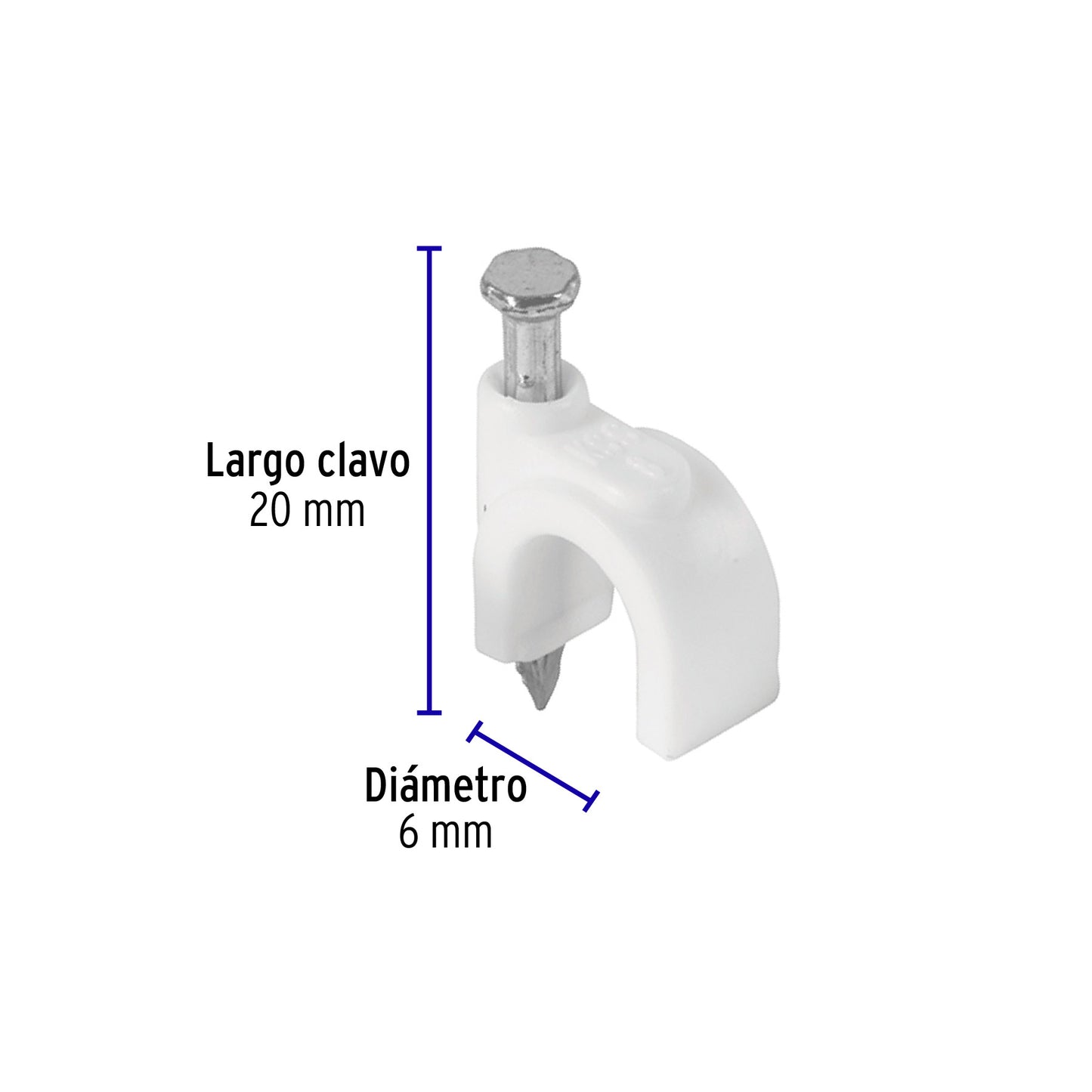 Grapa para cable redondo, 6 mm, blanca, bolsa 500 piezas