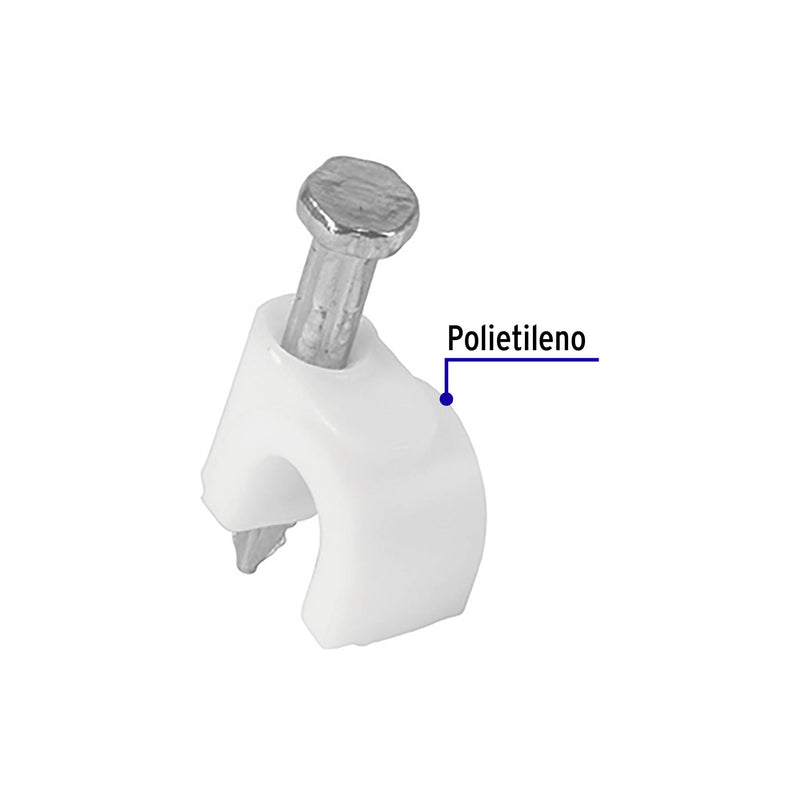 Grapa para cable redondo, 6 mm, blanca, bolsa con 20 piezas