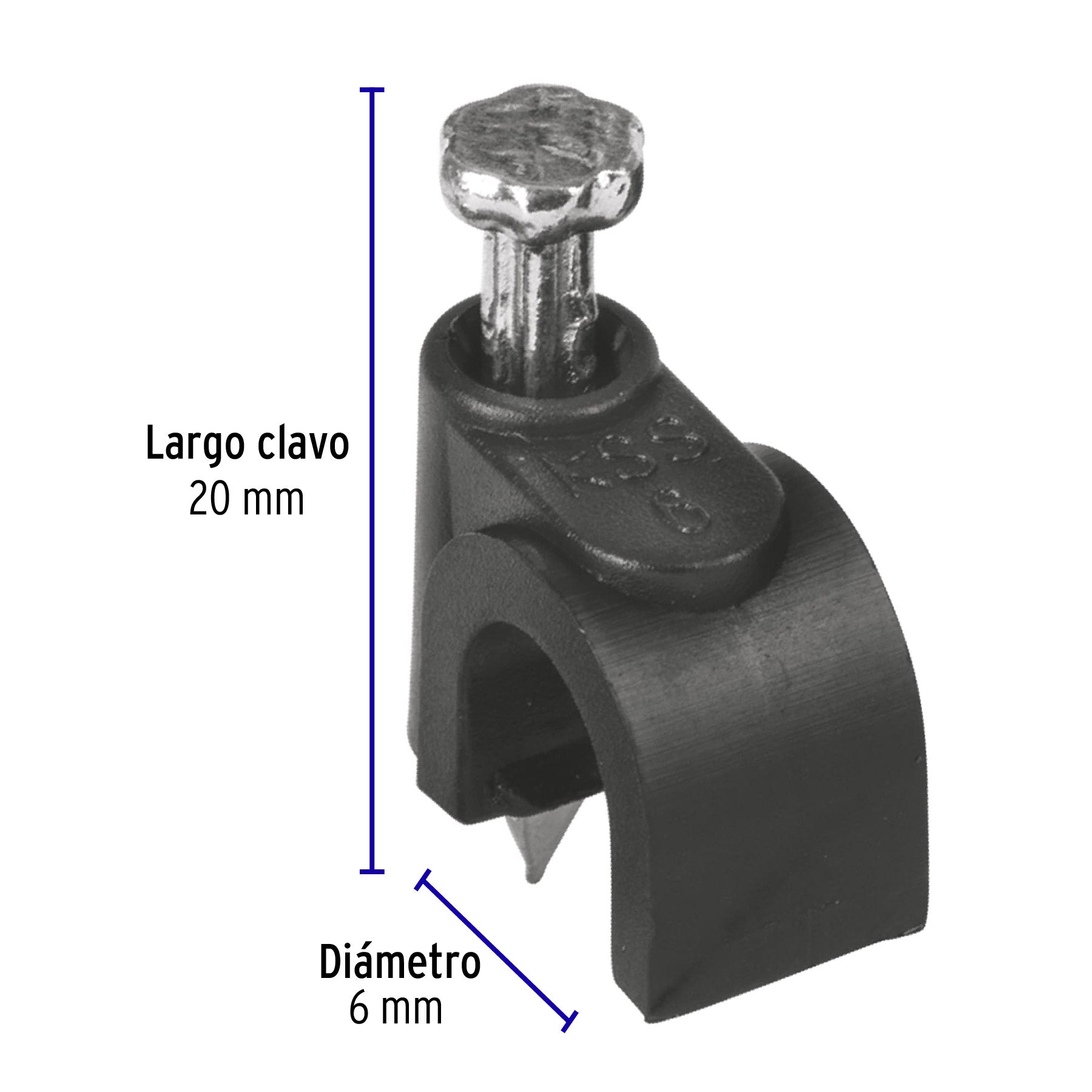 Grapa para cable redondo, 6 mm, negra, bolsa 20 piezas