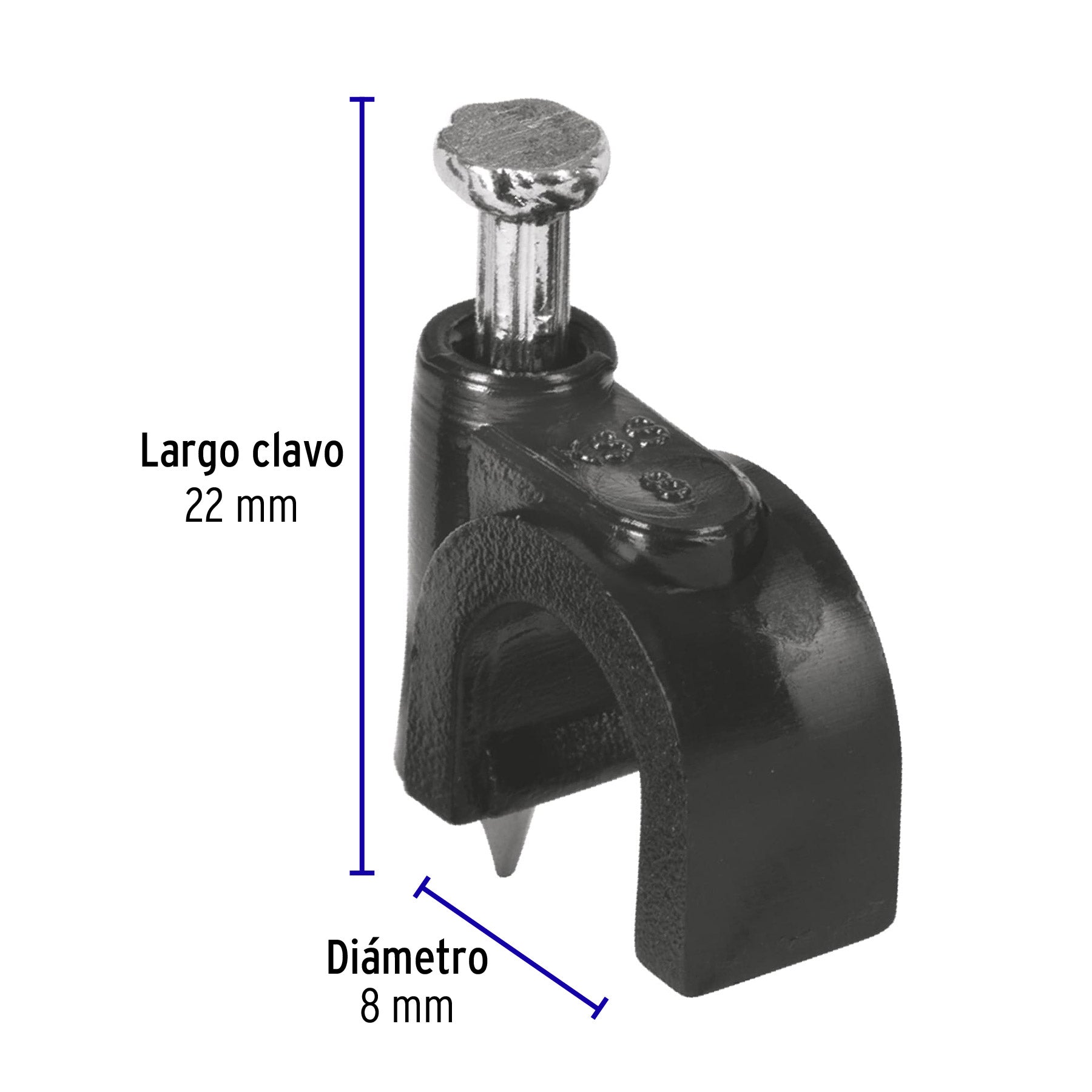 Grapa para cable redondo, 8 mm, negra, bolsa 20 piezas