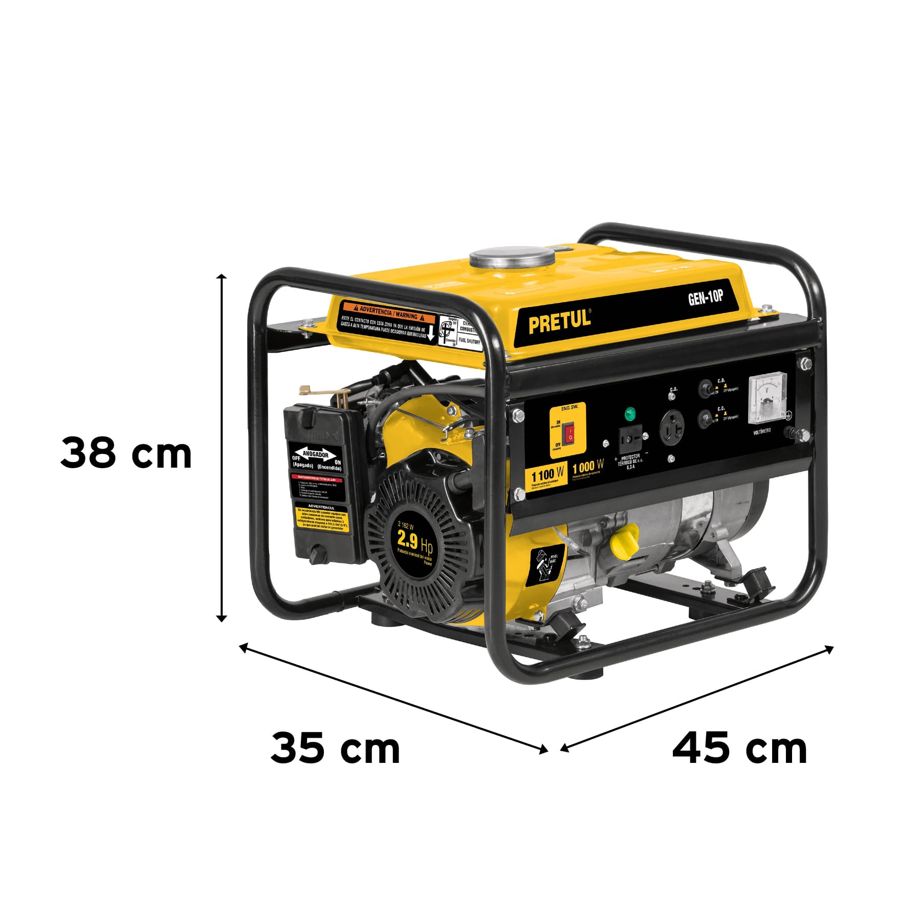 Generador eléctrico a gasolina, 1,000 w, Pretul