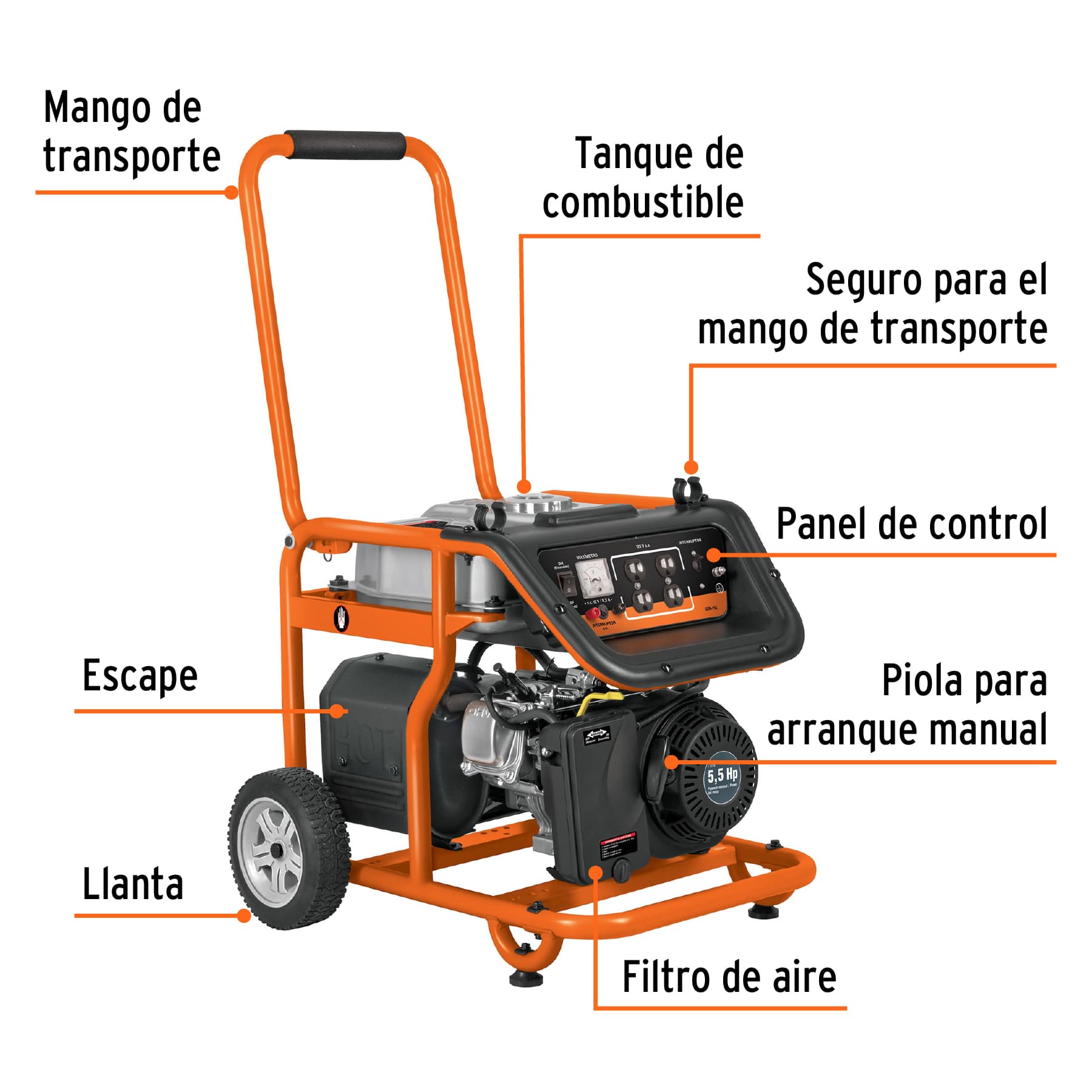 Generador eléctrico a gasolina, 1,500 W