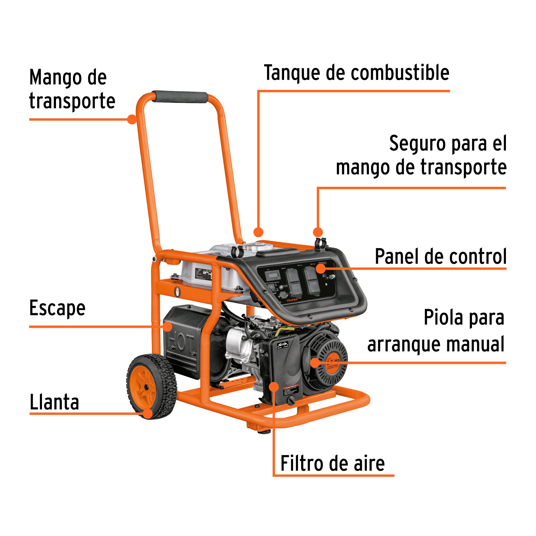 Generador eléctrico a gasolina, 1,500 W