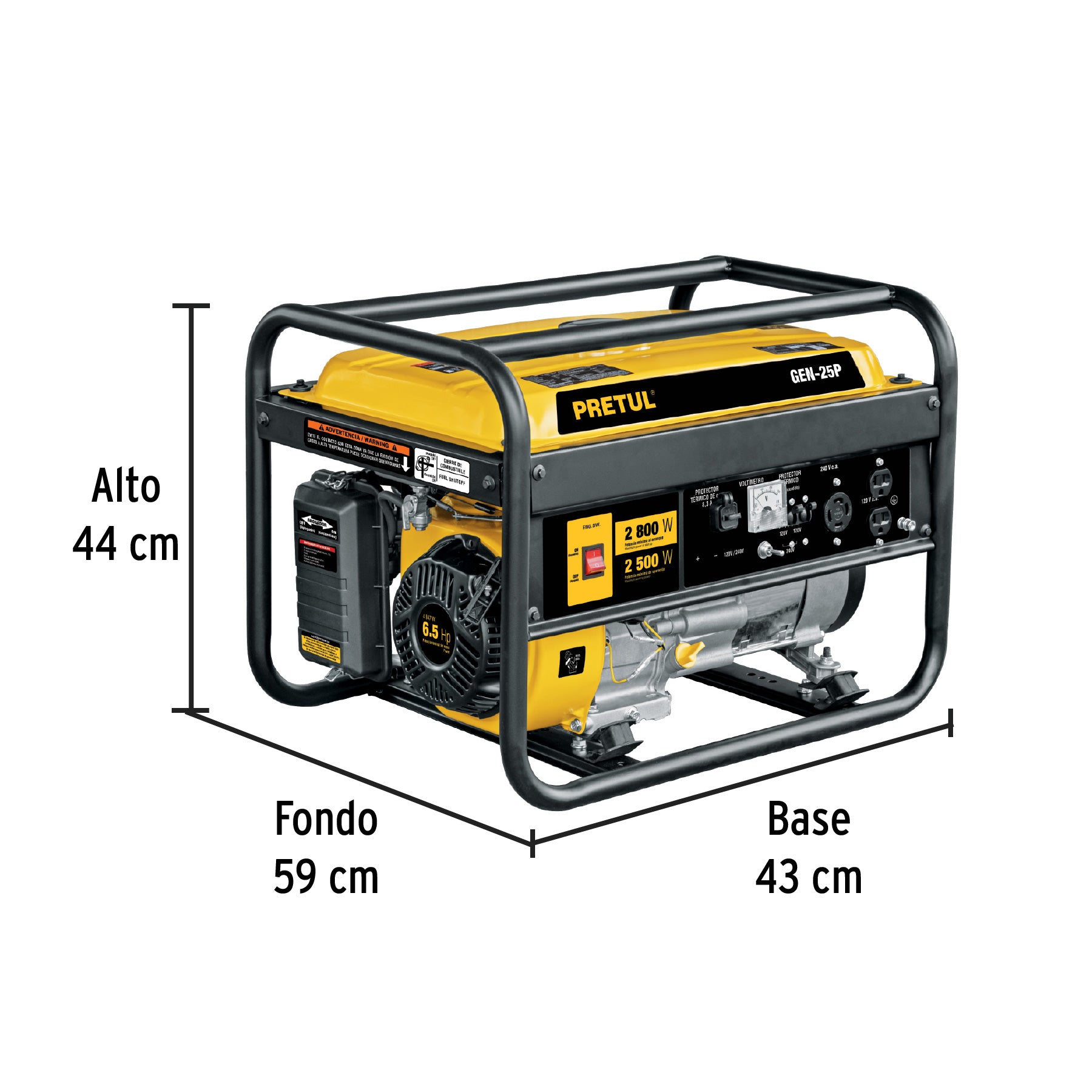 Generador eléctrico a gasolina, 2,500 w, Pretul