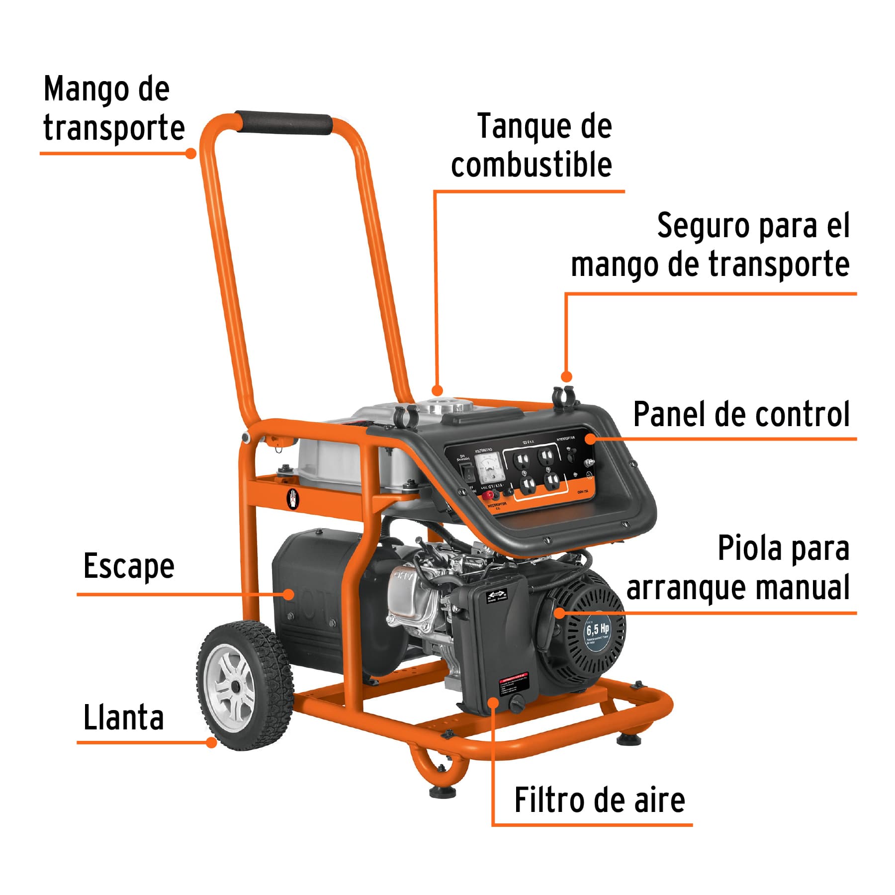 Generador eléctrico a gasolina, 2,500 W