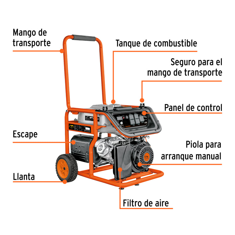 Generador eléctrico a gasolina, 4,500 W