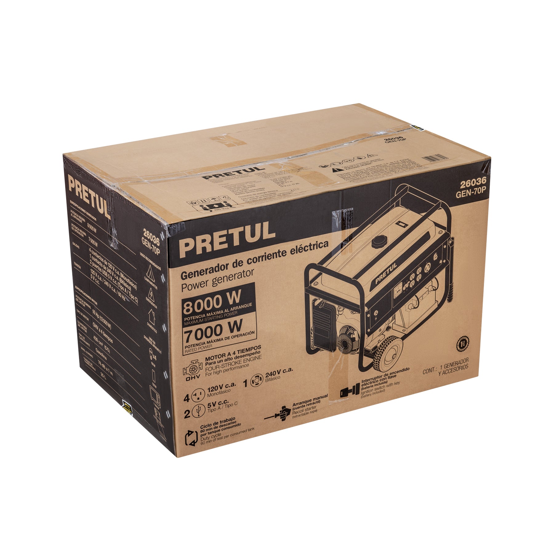 Generador eléctrico a gasolina, 7,000 w, Pretul