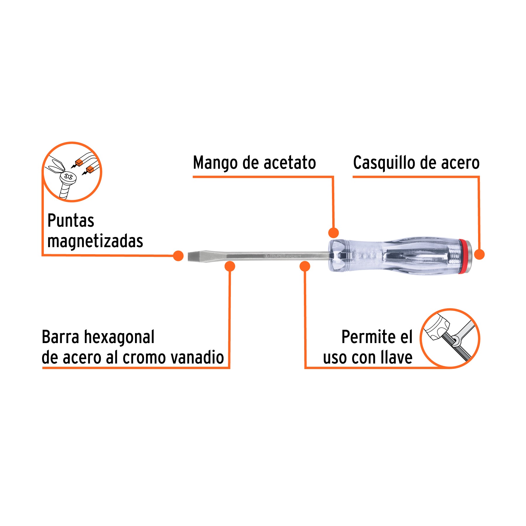 Desarmador de golpe, 1/4x4", plano