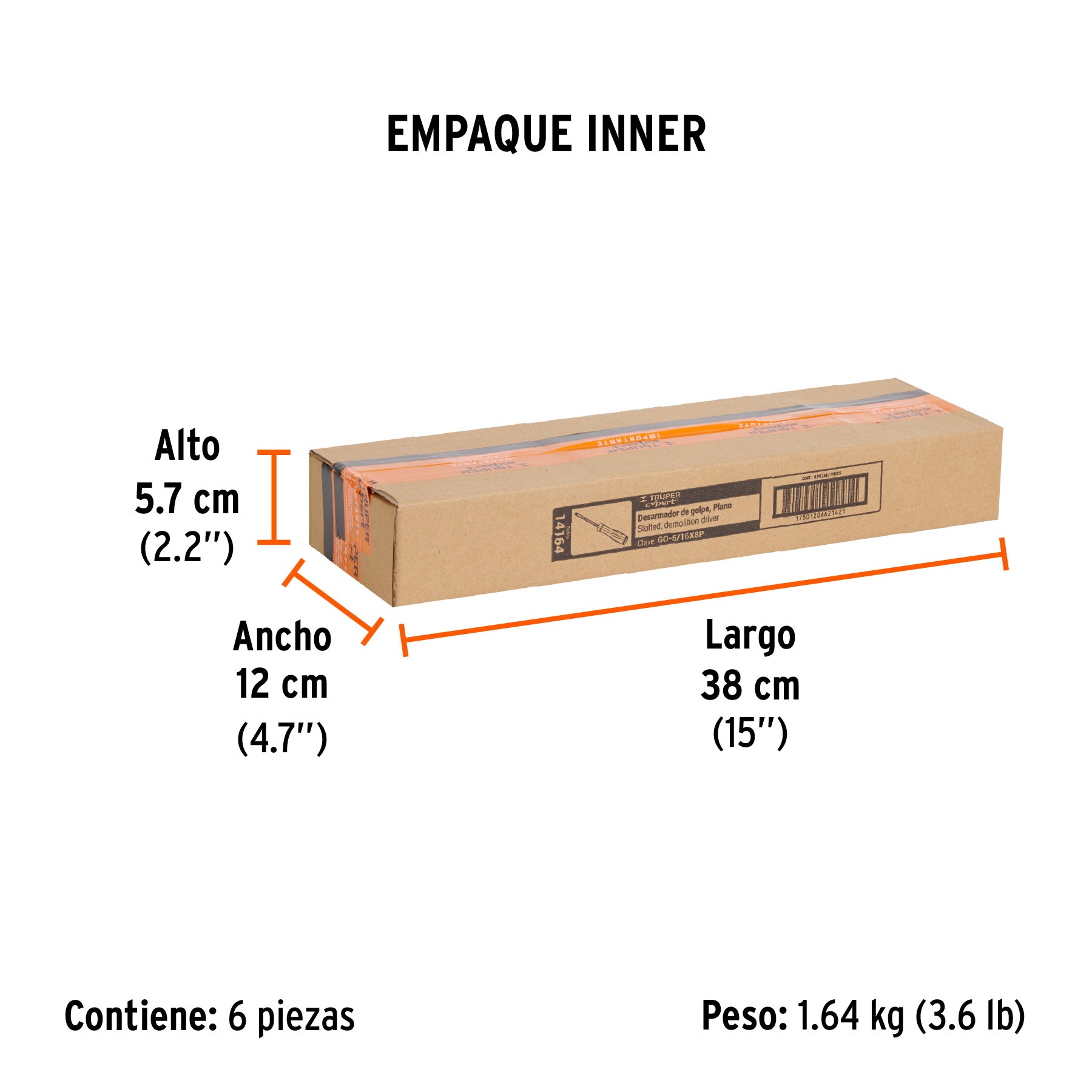 Desarmador plano, de golpe, barra cuadrada, 5/16 x 8"