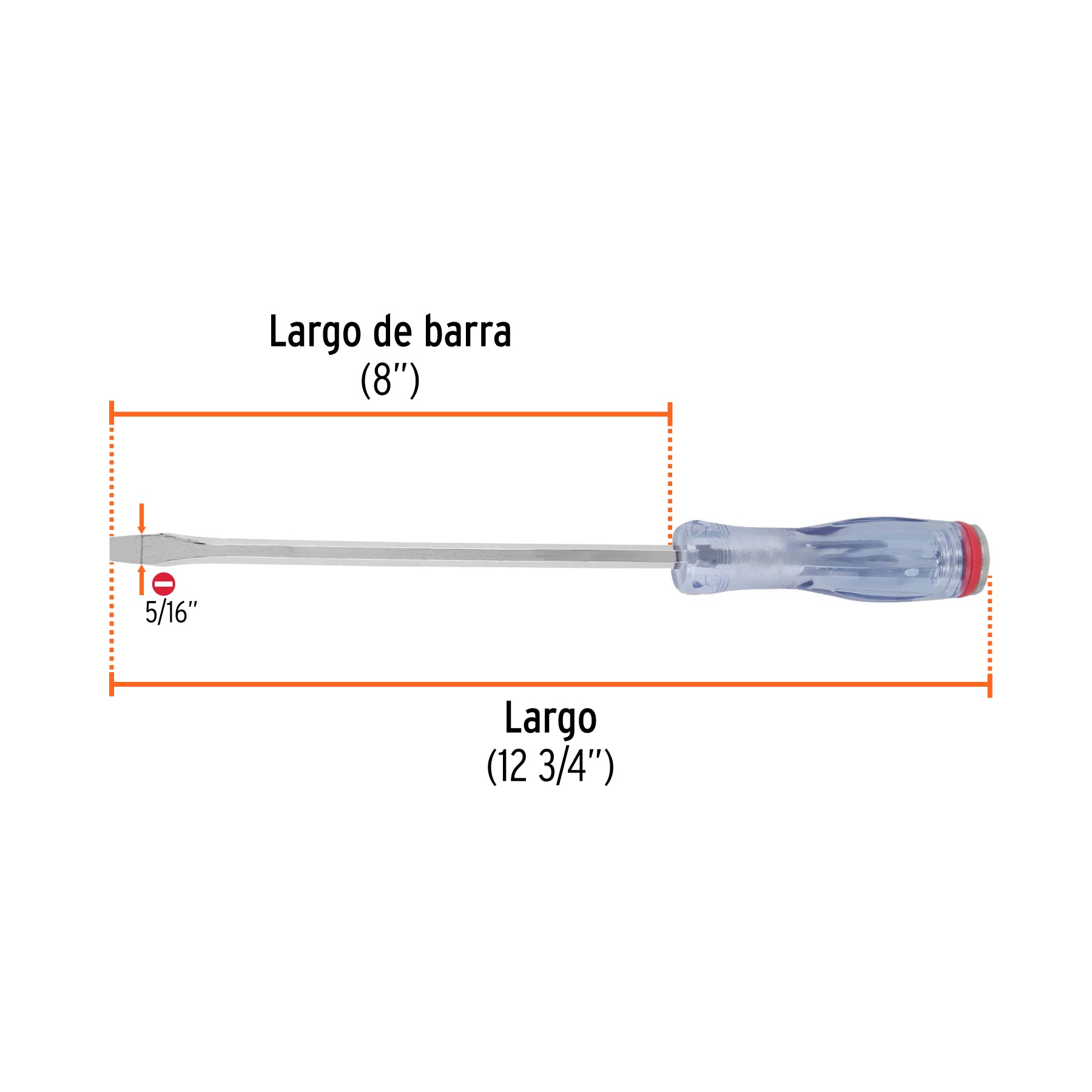 Desarmador plano, de golpe, barra cuadrada, 5/16 x 8"