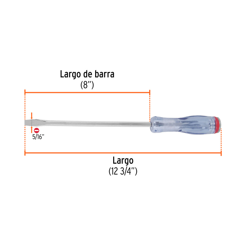Desarmador plano, de golpe, barra cuadrada, 5/16 x 8"