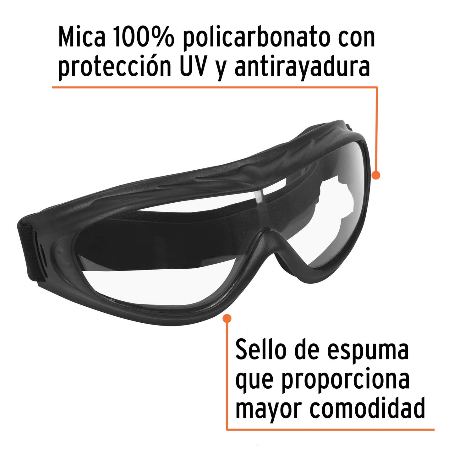 Goggles de seguridad, ligeros, mica transparente