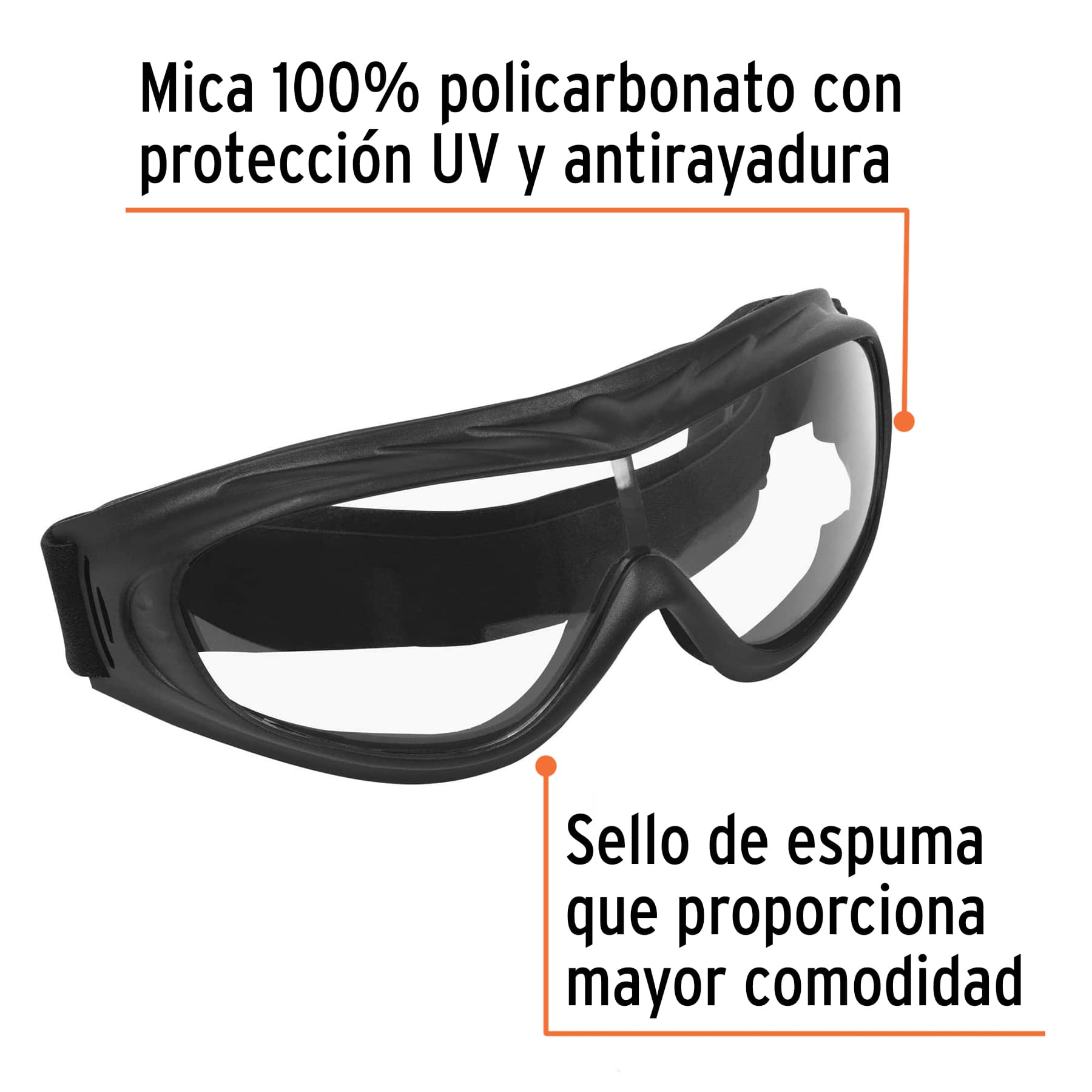 Goggles de seguridad, ligeros, mica transparente
