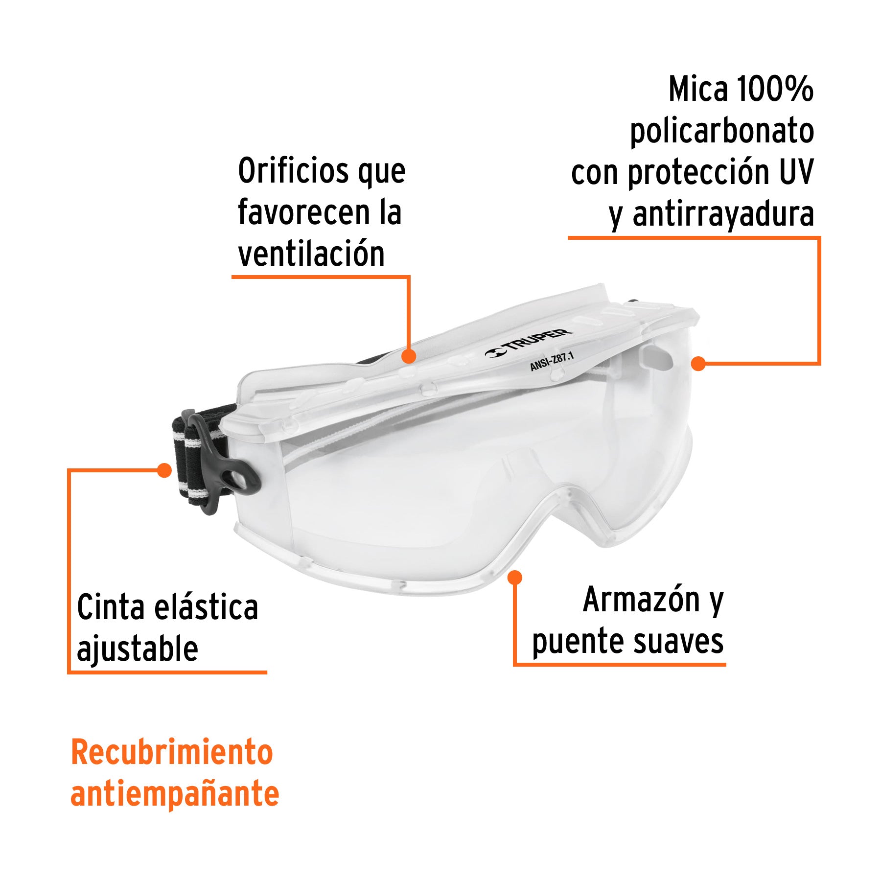Goggles de seguridad, Profesionales, mica transparente