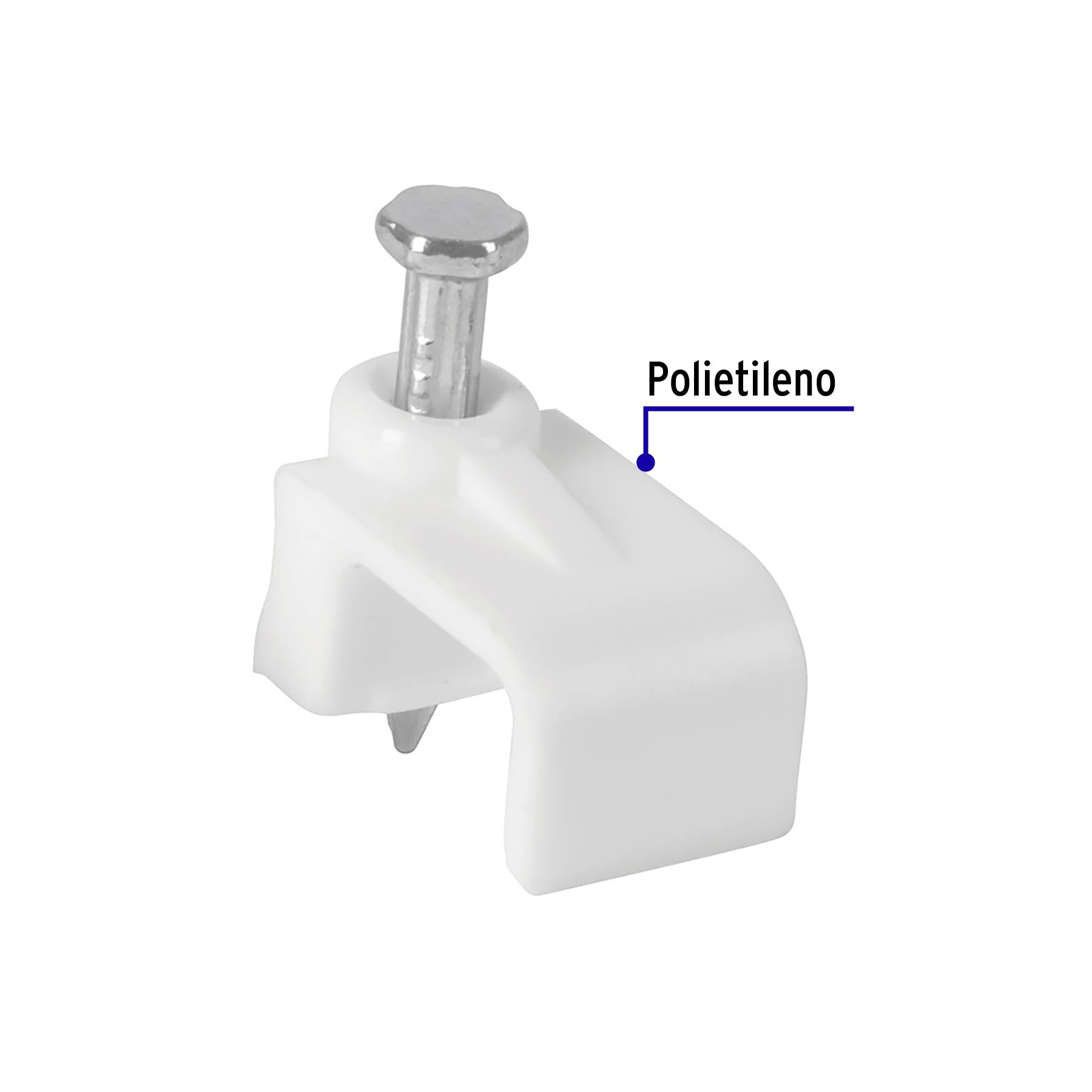 Grapa para cable plano, 6 X 9.5 mm, blanca, bolsa 20 pzas