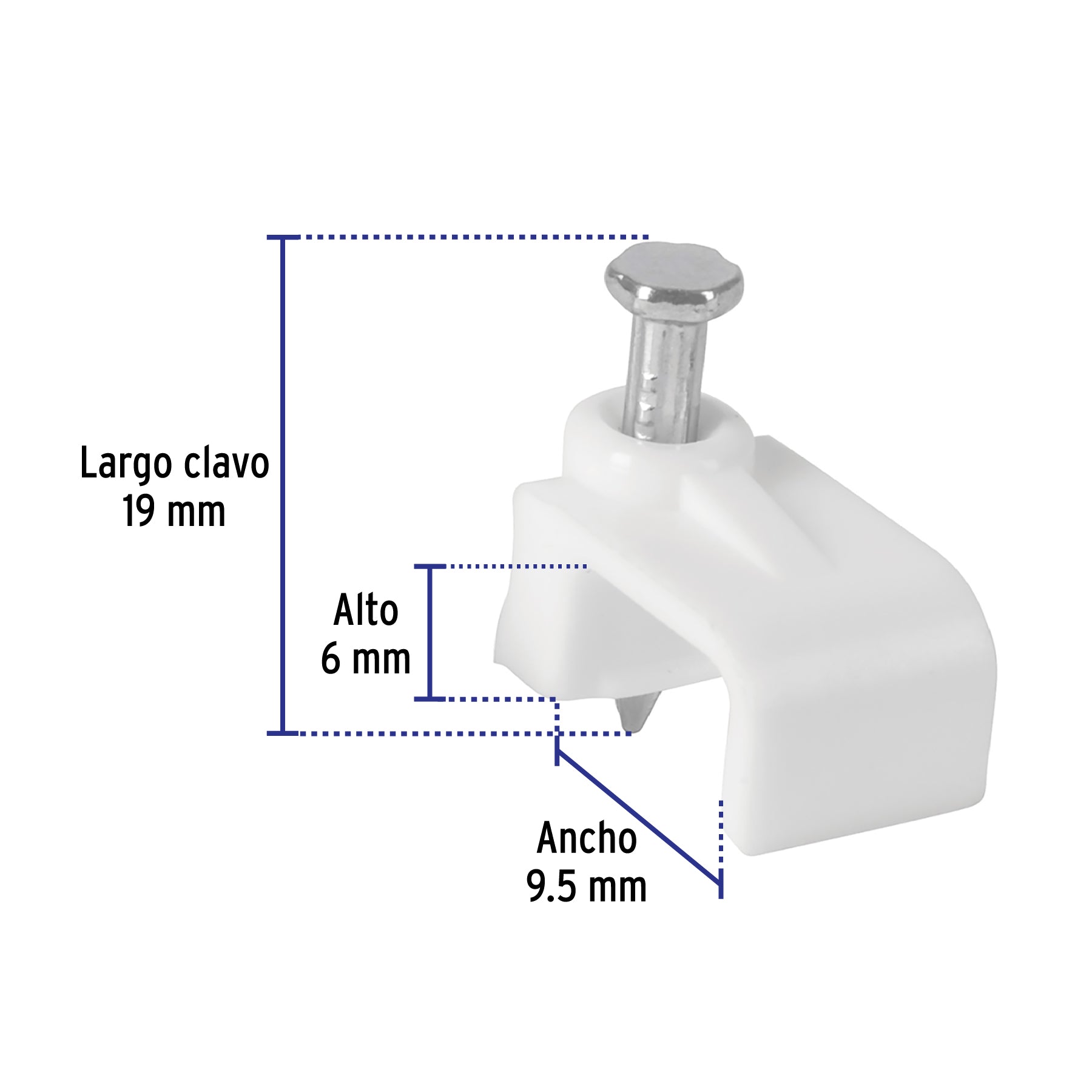 Grapa para cable plano, 6 X 9.5 mm, blanca, bolsa 20 pzas