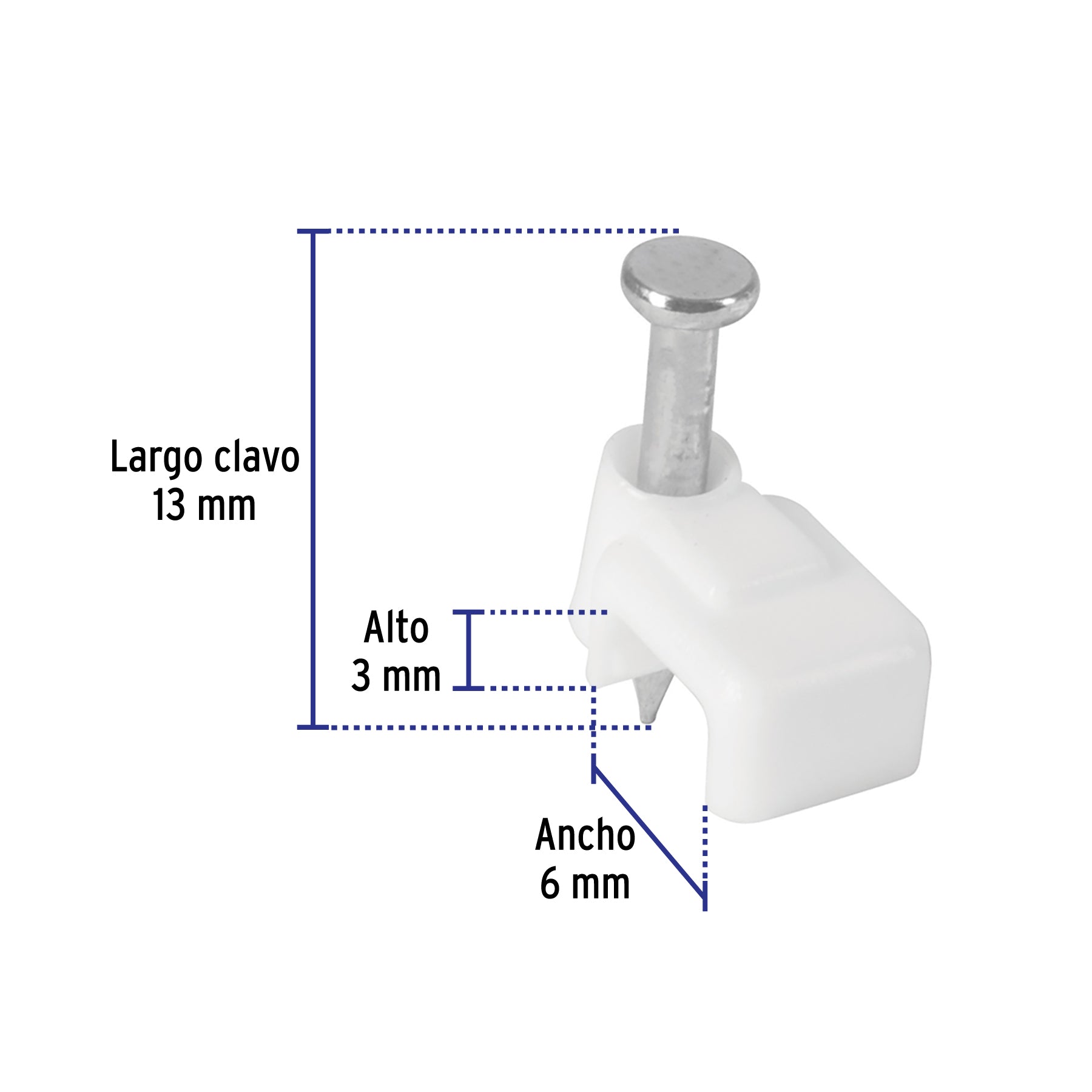 Grapa para cable plano, 3 X 6 mm, blanca, bolsa 500 pzas