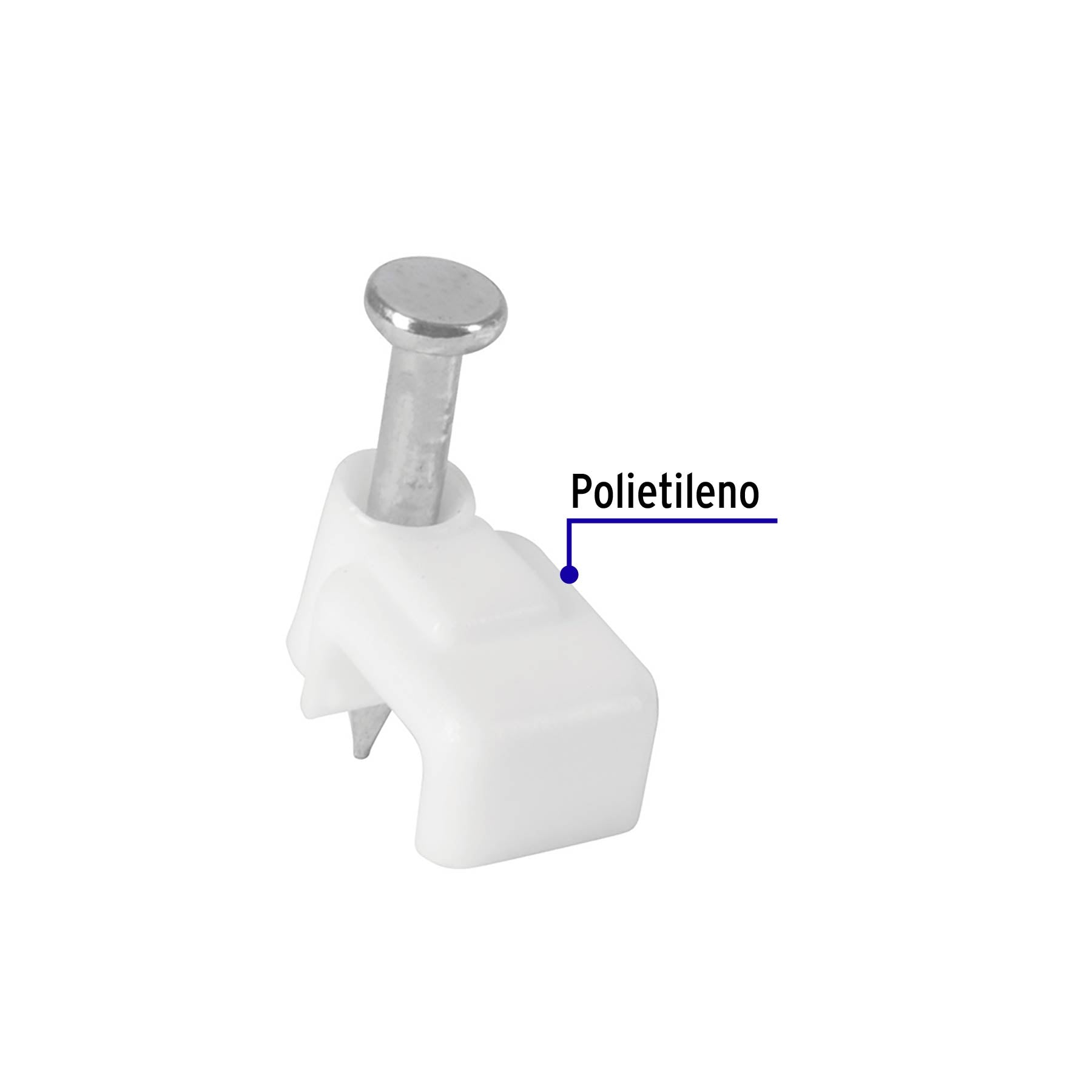 Grapa para cable plano, 3 X 6 mm, blanca, bolsa 20 pzas