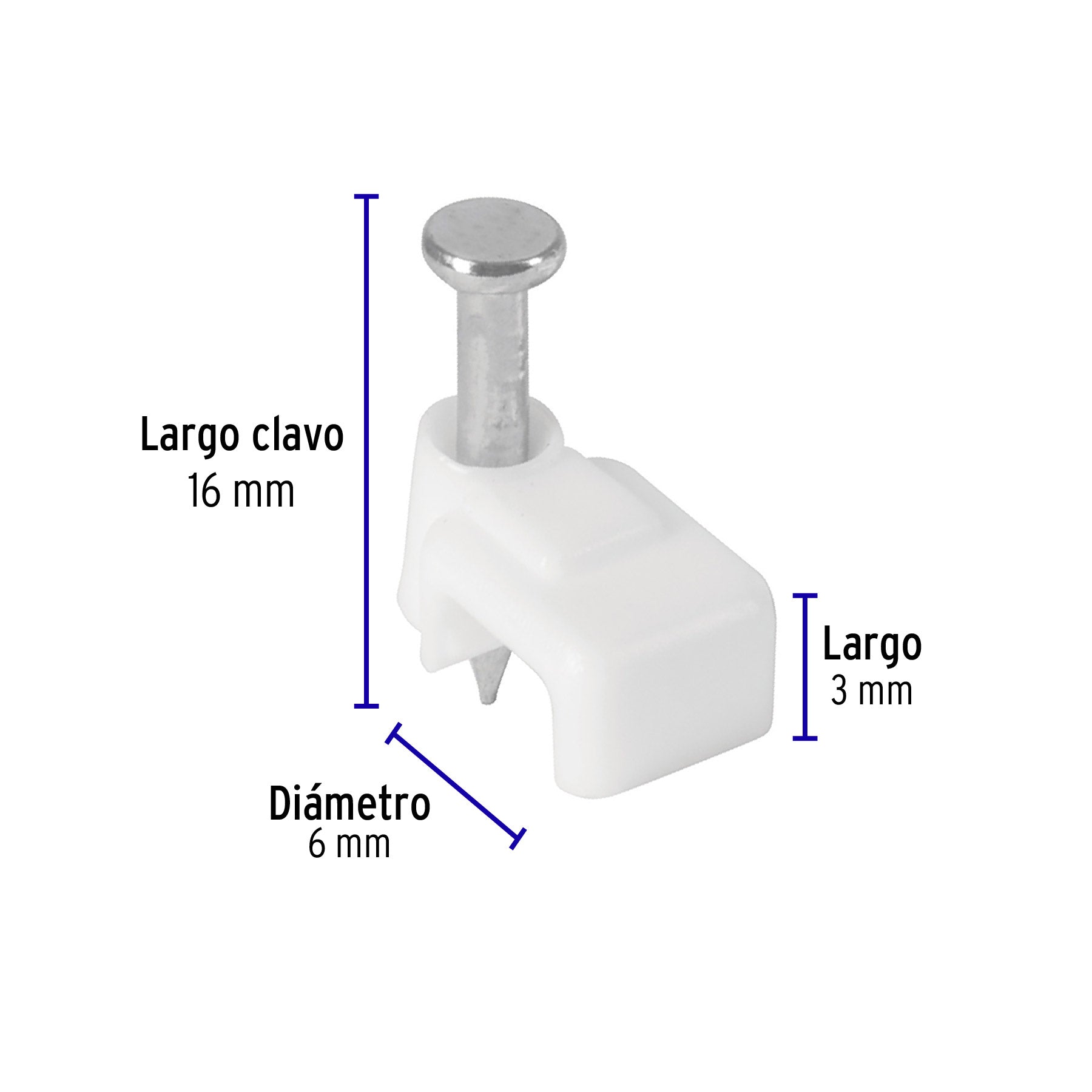 Grapa para cable plano, 3 X 6 mm, blanca, bolsa 20 pzas