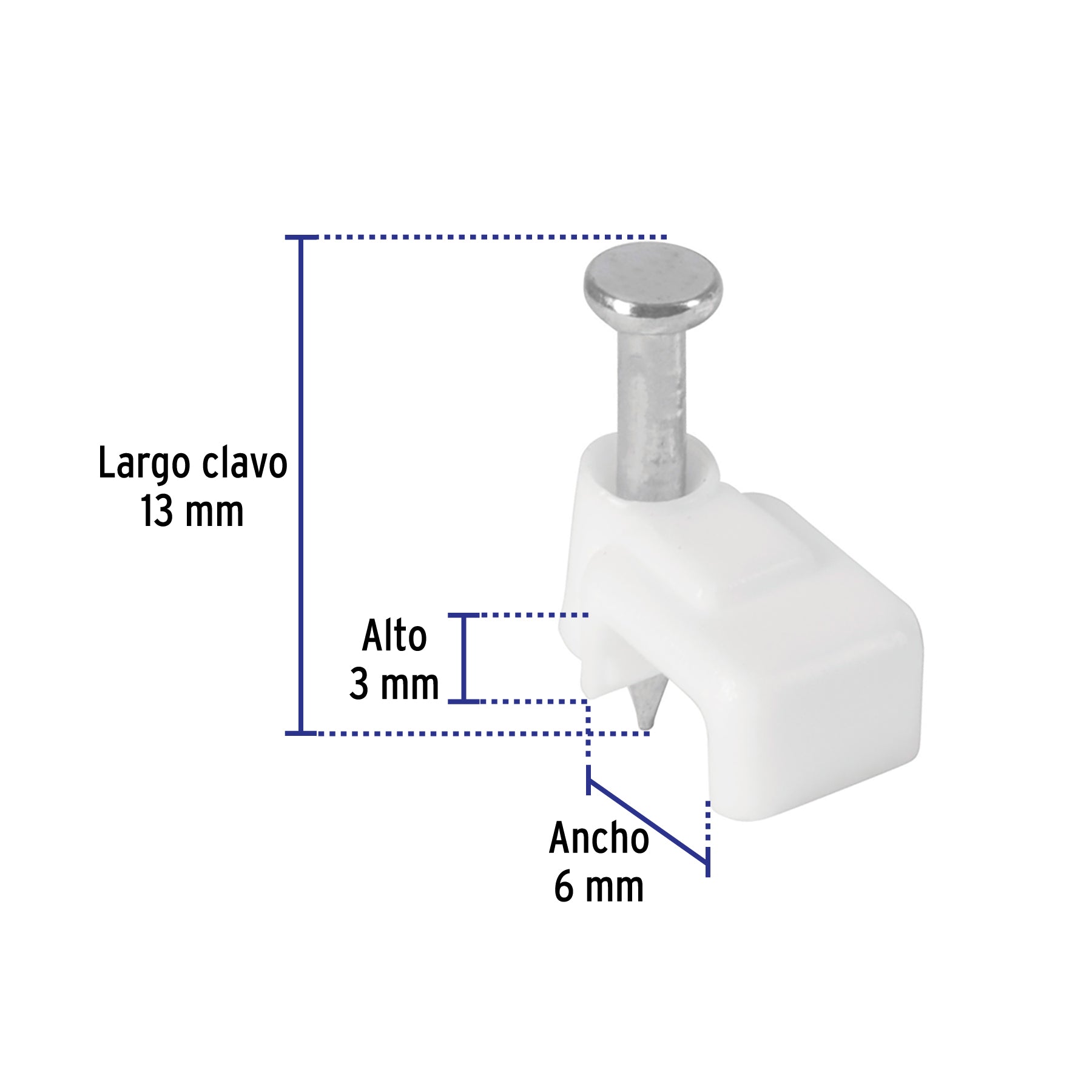 Grapa para cable plano, 3 X 6 mm, blanca, bolsa 20 pzas