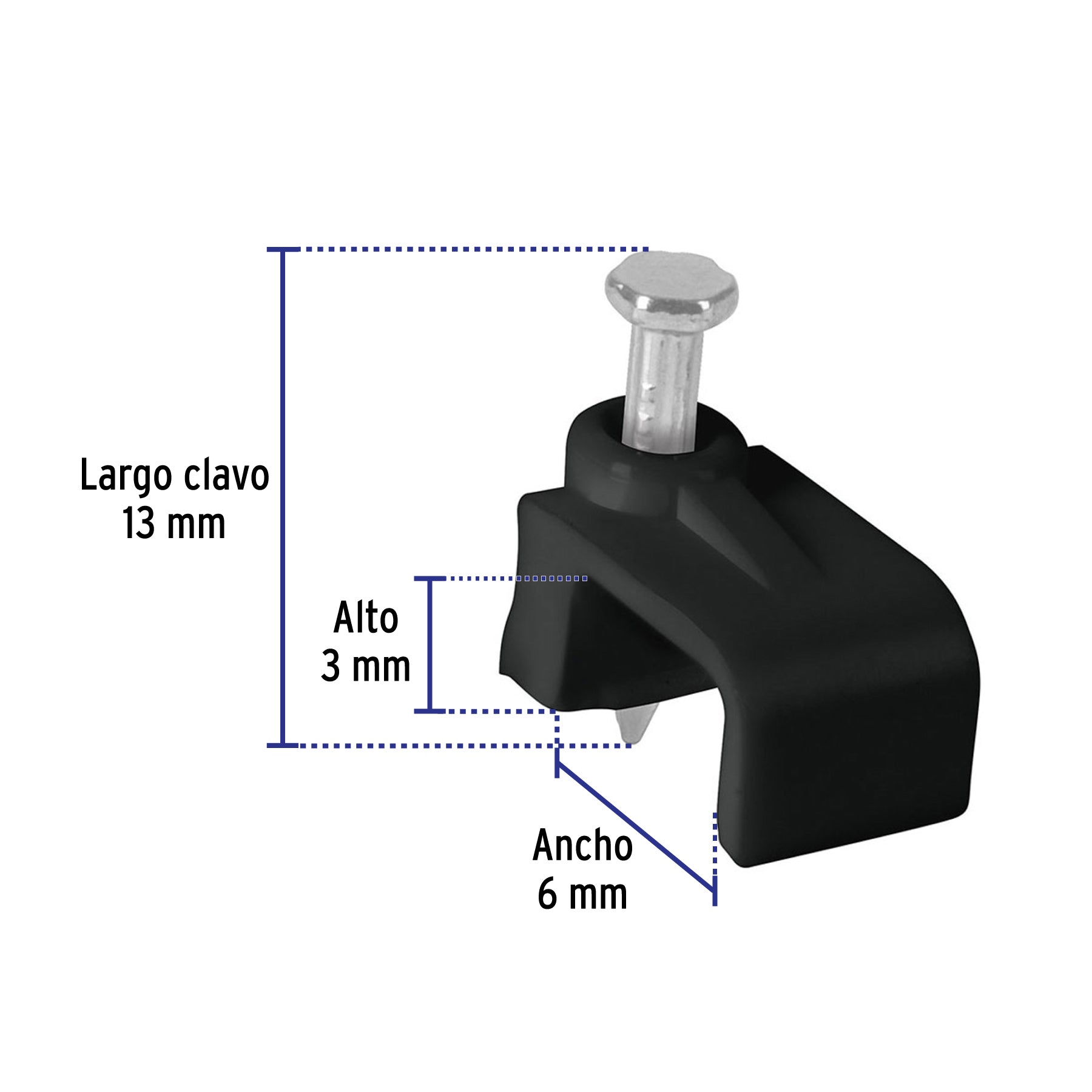 GRAPA PARA CABLE PLANO 3 x 6 mm, negra, bolsa 20 pzas